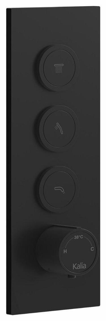 3-Way Thermostatic Valve Trim with Push Buttons - Matte Black (Model 106834-160) for Shower, Bathtub & Bathroom Fixtures | Durable & Stylish Kalia Design