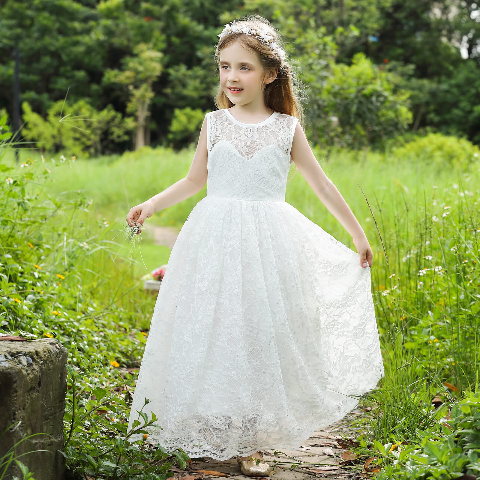 Doragirl Flower Girls Dress Princess with Lace Sleeves - Wedding Party Bridesmaid Dresses, Formal Pageant Gown for First Communion, Baptism, Tea Party & Special Occasions - Perfect for Birthday Celebrations, Photoshoots, and Holiday Events