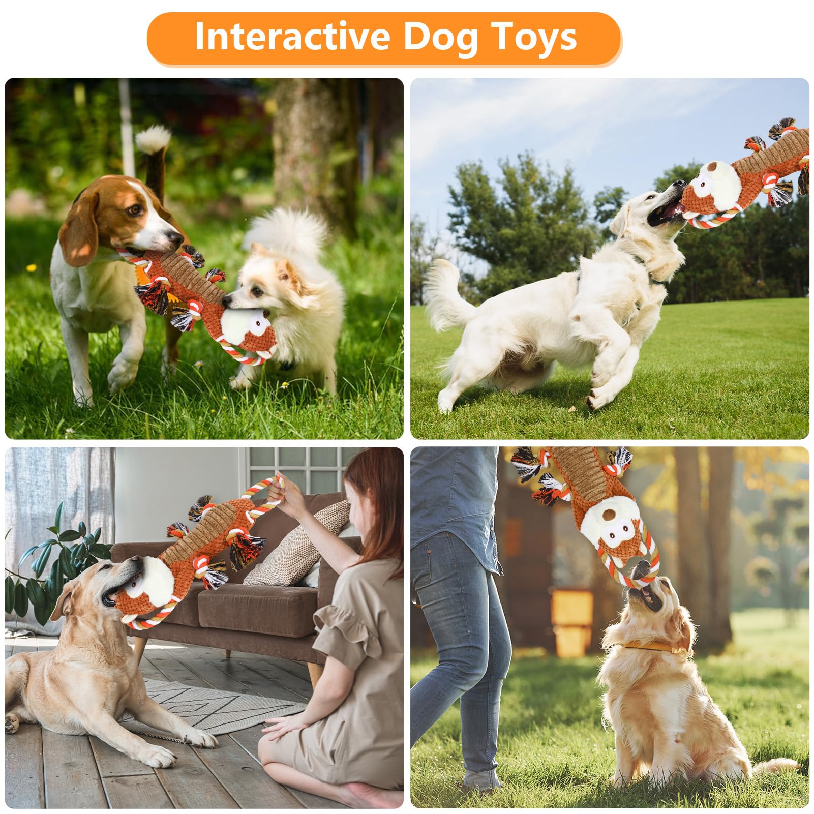 Durable Rope-Infused Squeaky Dog Toys for Large Breeds - Interactive Tug of War Puppy Toy with Plush Cover - Tough Chew Toys for Small, Medium & Big Dogs - Perfect for Playtime, Training & Bonding