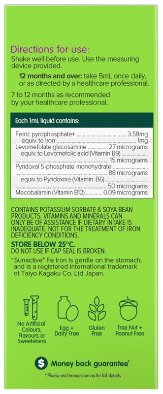 Brauer Kids Liquid Iron with Vitamin B - Immune Support & Energy Booster for Children - Great for Picky Eaters & Active Kids