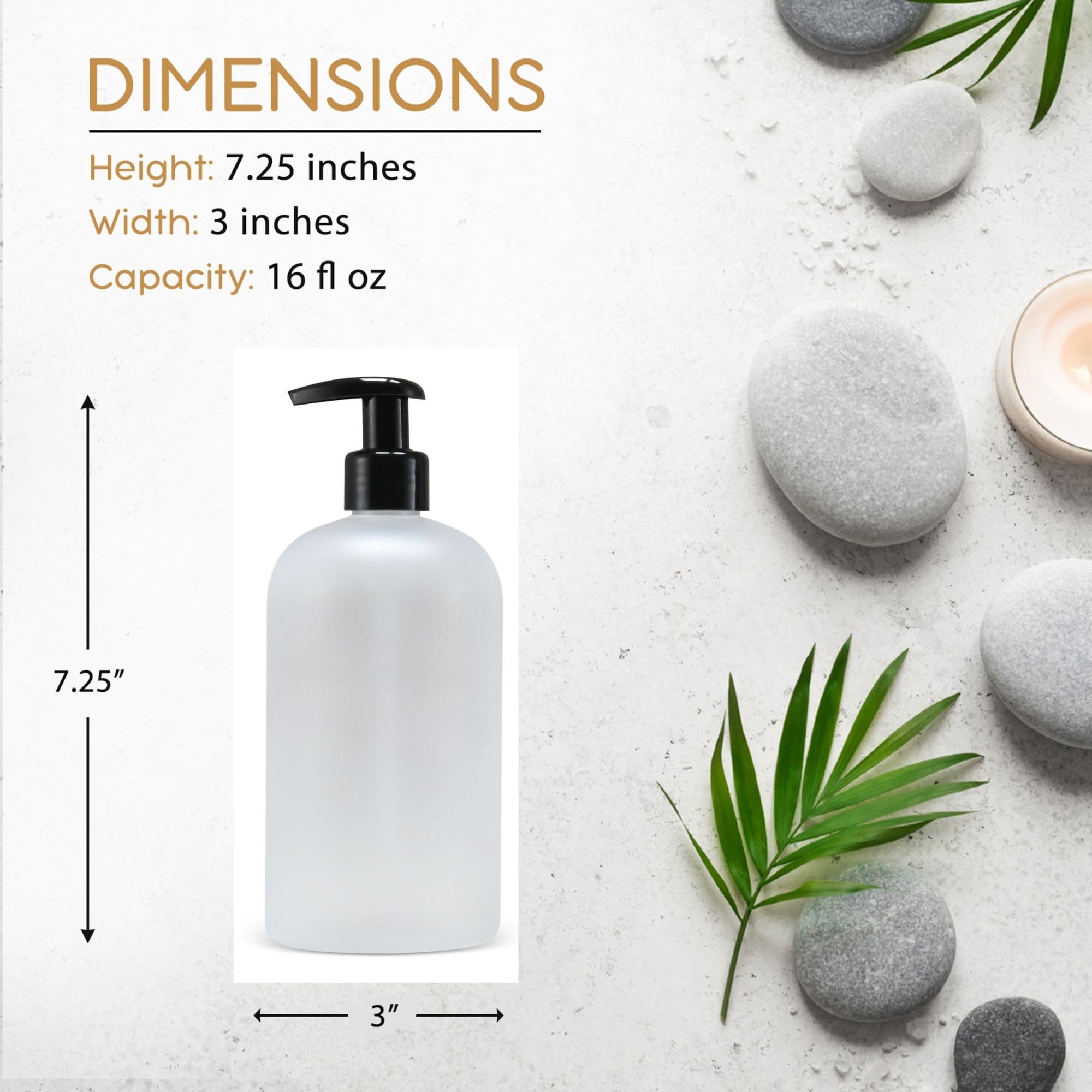 16 oz Empty PET Plastic Refillable Bottles with Lotion Pumps - Set of 4 (Frosted Clear) - Drip Free & Rust-Free for Shampoo, Conditioner, Body Wash, Hand Soap, Dish Soap, Lotion & Cleanser - Perfect for Bathroom, Kitchen & Travel Organization