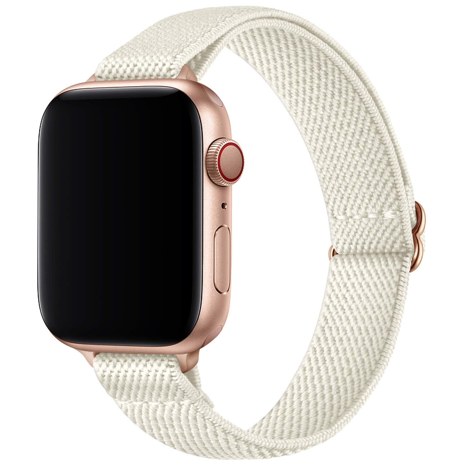SICCIDEN Slim Stretchy Apple Watch Bands for Women - Elastic Nylon Thin Strap Compatible with iWatch Ultra 2/1, SE, Series 10/9/8/7/6/5/4/3/2/1 (46mm/49mm/45mm/44mm/42mm) - Ivory White & Rose Gold - Perfect for Workouts, Running, Yoga & Everyday Wear