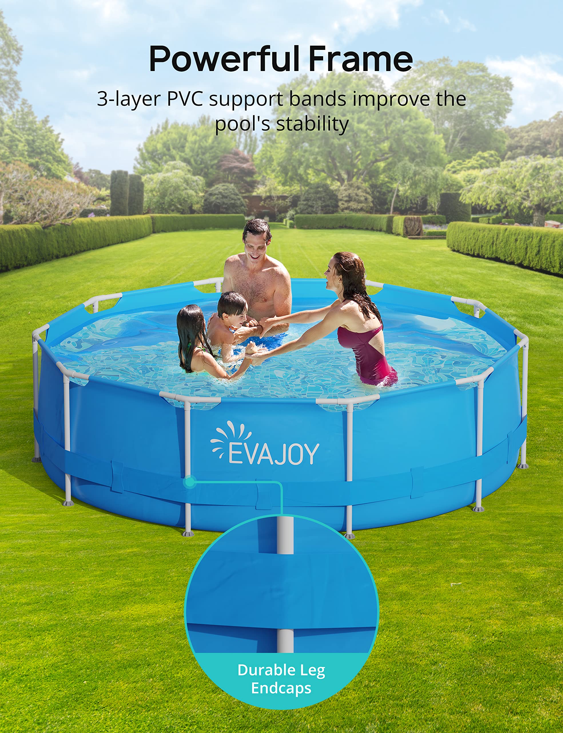 EVAJOY 12ft x 30in Metal Frame Above Ground Swimming Pool - Heavy-Duty Steel Frame & PVC Material for Backyard, Garden, Lawn - Easy Setup Outdoor Round Pool for Family Fun, Summer Parties & Kids Play