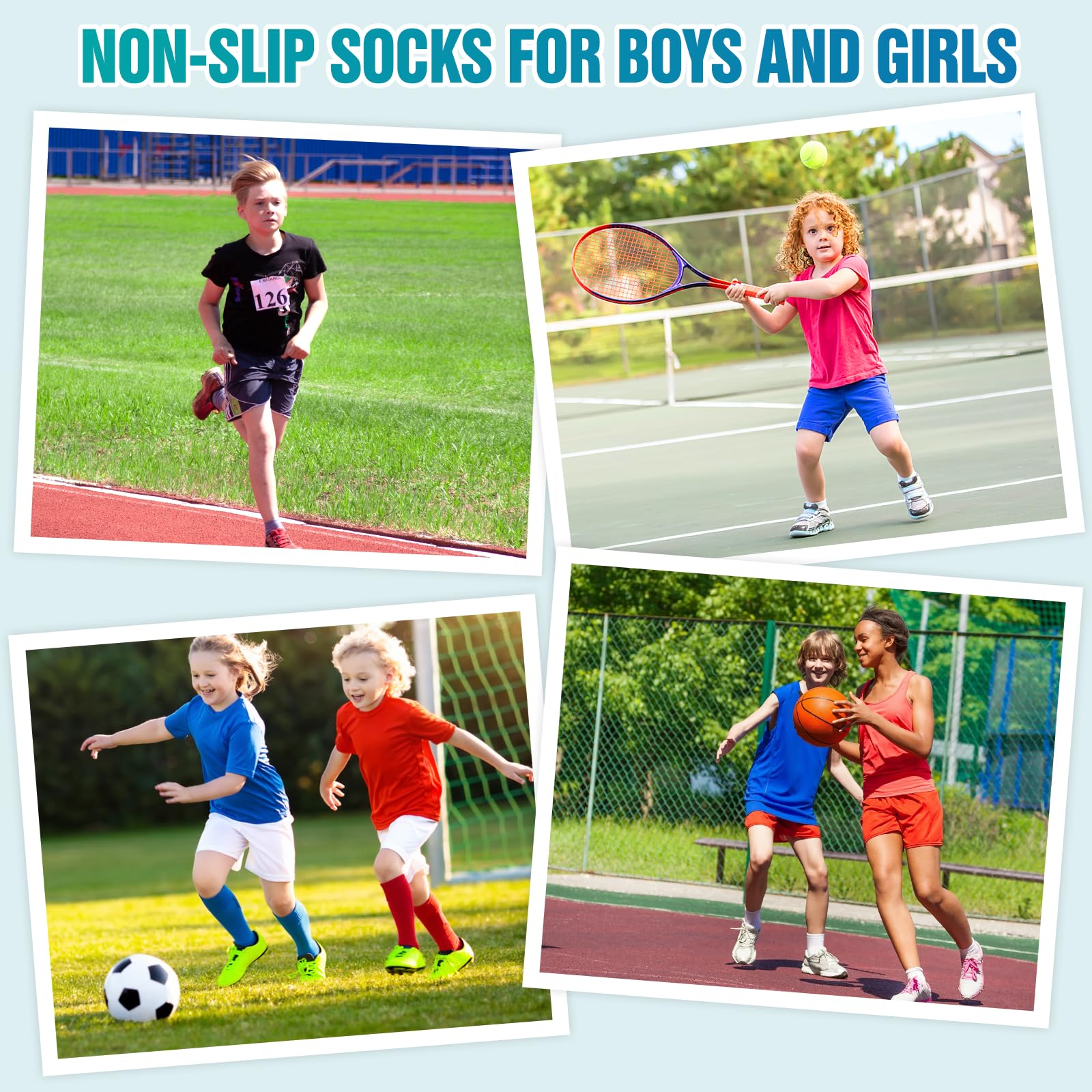 TEUEN Kids Non-Slip Soccer Socks - Breathable Athletic Grip Socks for Boys & Girls - Perfect for Football, Indoor Sports, and Playground Activities
