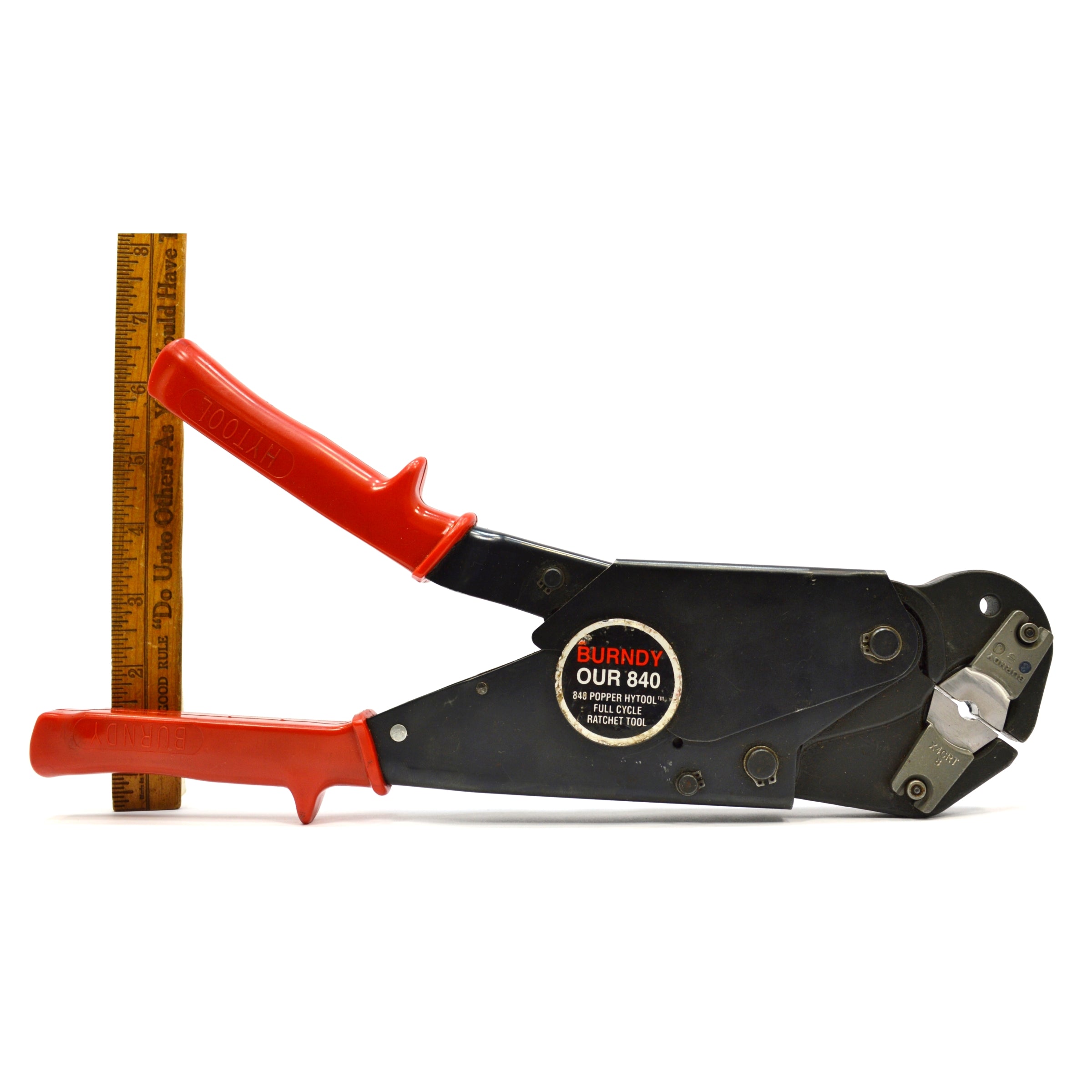 BURNDY OUR840 HYTOOL Ratchet Crimping Tool with (3) Die Sets - Used in Excellent Condition - Perfect for Electrical Wiring and Cable Terminations
