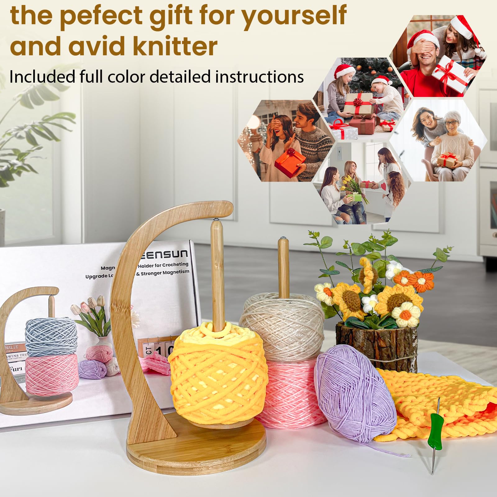 Upgraded Magnetic Rotating Yarn Holder for Crocheting - Large Capacity (1.1 lbs) with Storage Box | Perfect for Knitting, Crochet Projects & DIY Yarn Crafts at Home