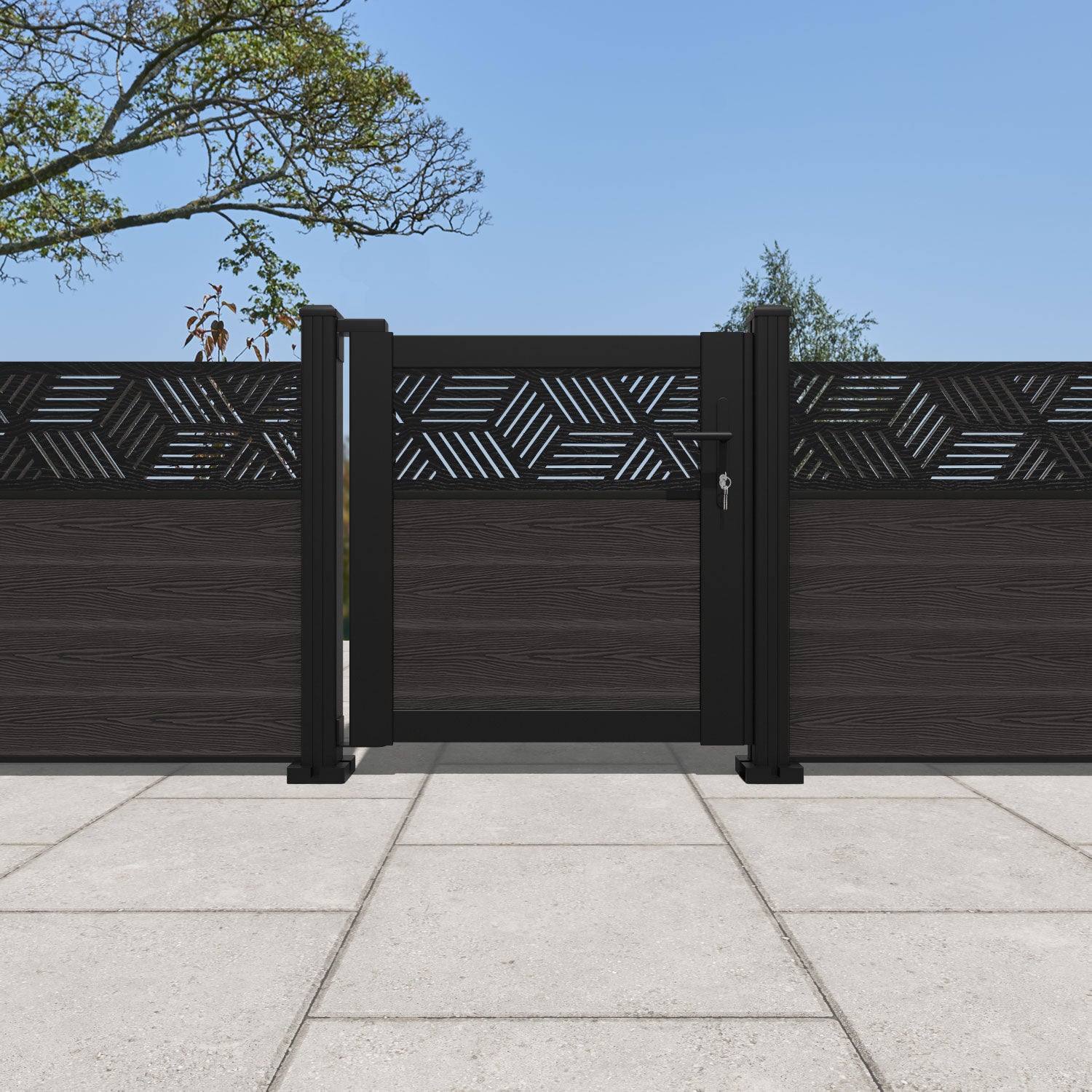 Classic Cubed Pedestrian Gate - Dark Oak Wooden Fence Entryway | Perfect for Garden, Yard, and Driveway Security