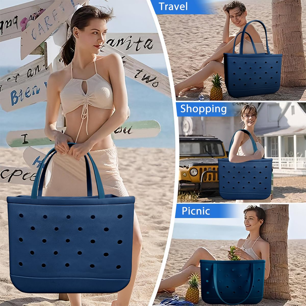 **Large Waterproof Beach Tote Bag for Women - Durable Washable Rubber Tote for Travel, Sports & Pool Day - Perfect for Beach Trips, Gym & Shopping**