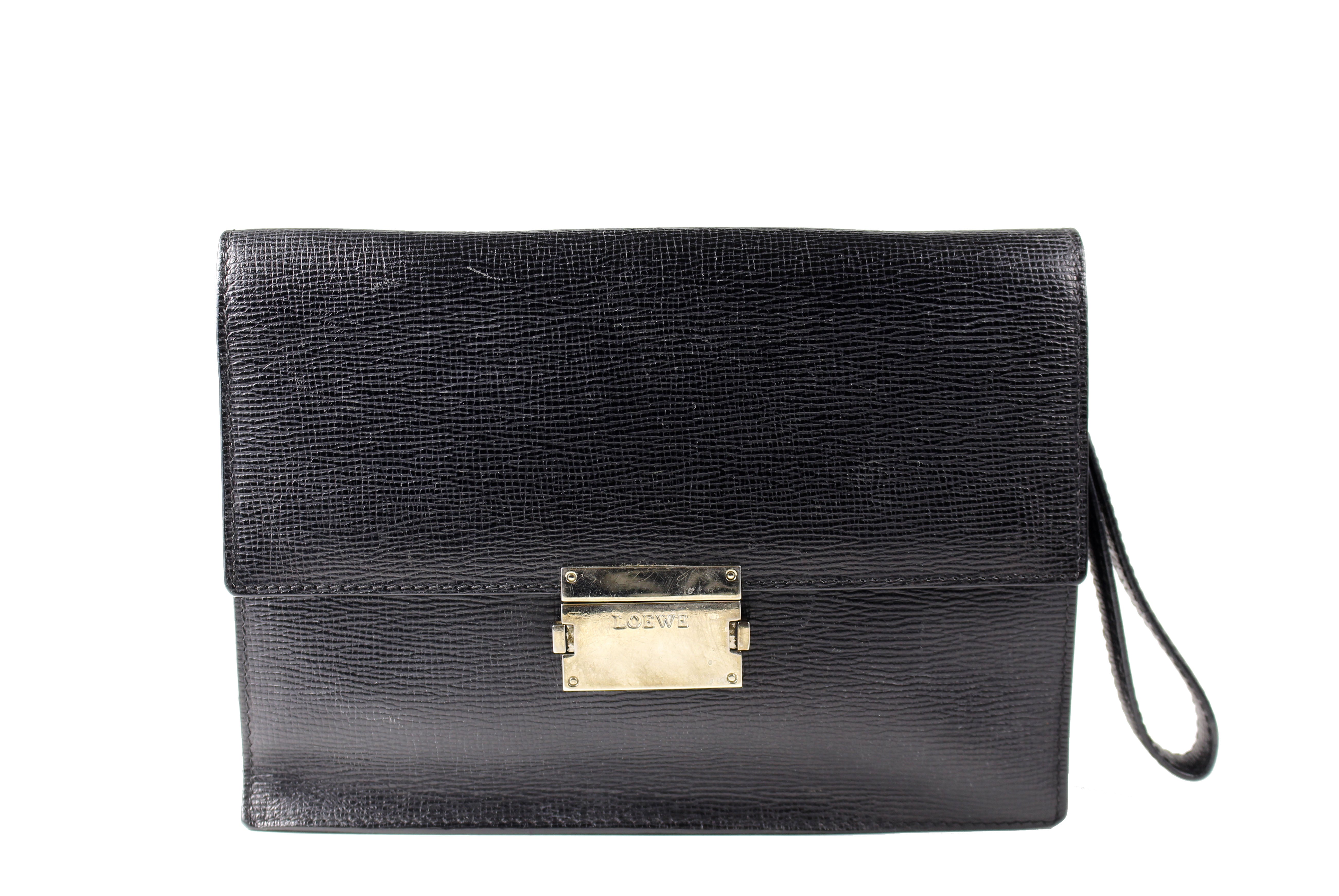 LOEWE Men's Leather Crossbody Bag - Black Genuine Leather with Adjustable Strap, Perfect for Work, Travel & Everyday Use