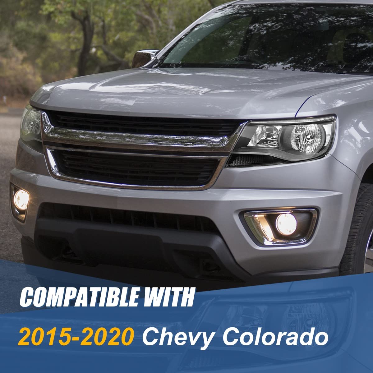 Auto Dynasty Halogen Headlights Assembly for Chevy Colorado 2nd Gen (2015-2020) - Driver & Passenger Side, Black Housing with Clear Lens - Replacement for Dim or Broken Headlights, Improved Night Driving Visibility