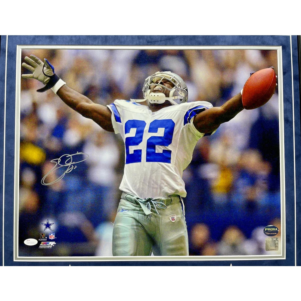 Emmitt Smith Autographed Dallas Cowboys 16x20 Framed Photo - Signed BAS Prova Certified Memorabilia - Perfect for Sports Fans, Man Cave Decor & NFL Collectors