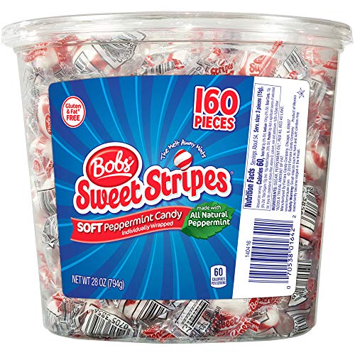 Bobs Sweet Stripes Soft Peppermint Candy - 160 Count (28 oz Jar) | Classic Individually Wrapped Mints for Office, Home & Parties | Fresh Breath & Delicious Treat