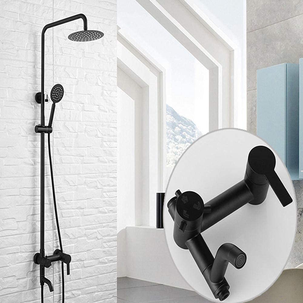 LUNEZY Black Shower System Kit with 304 Stainless Steel Rain Shower Head and Mixer Set - Overhead Rainfall Shower for Hot & Cold Water - Perfect for Modern Bathroom & Spa Experience