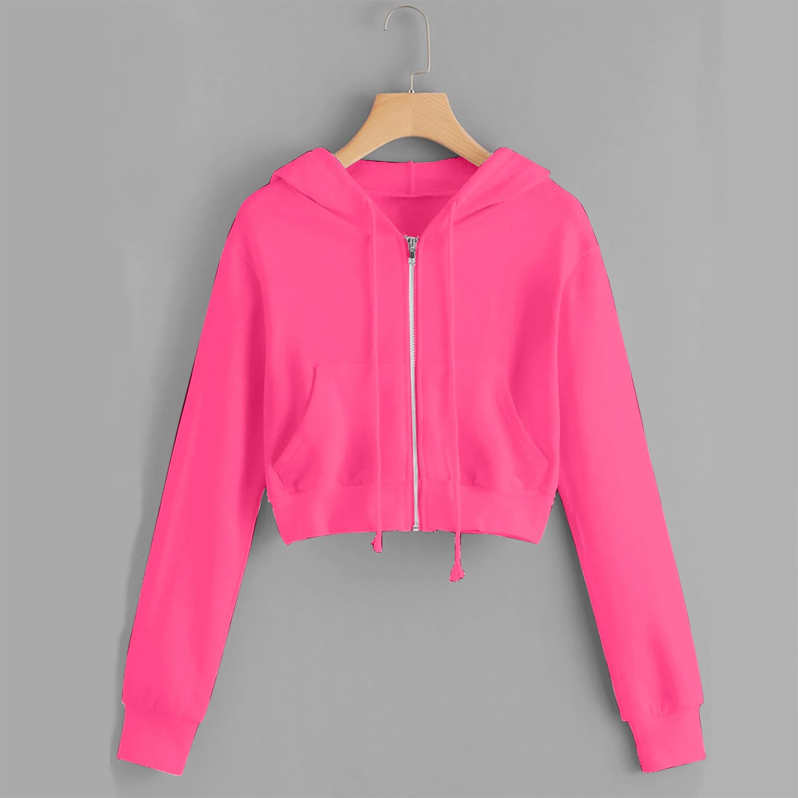 Cute Y2K Cropped Zip Up Hoodies for Teen Girls - Long Sleeve Lightweight Hooded Sweatshirt Jacket for Fall, Perfect for Casual Outfits and Layering