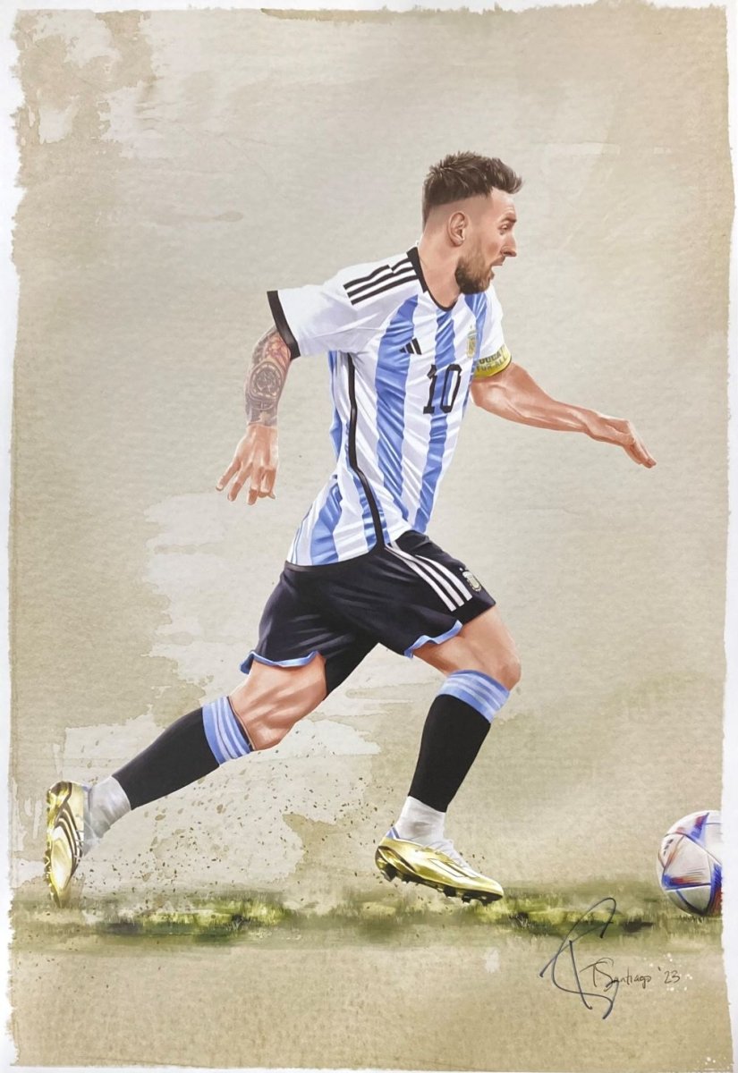 Authentic Lionel Messi 13x19 Argentina Soccer Lithograph Signed by Tony Santiago - Perfect for Sports Memorabilia Collectors & Football Fans Decor