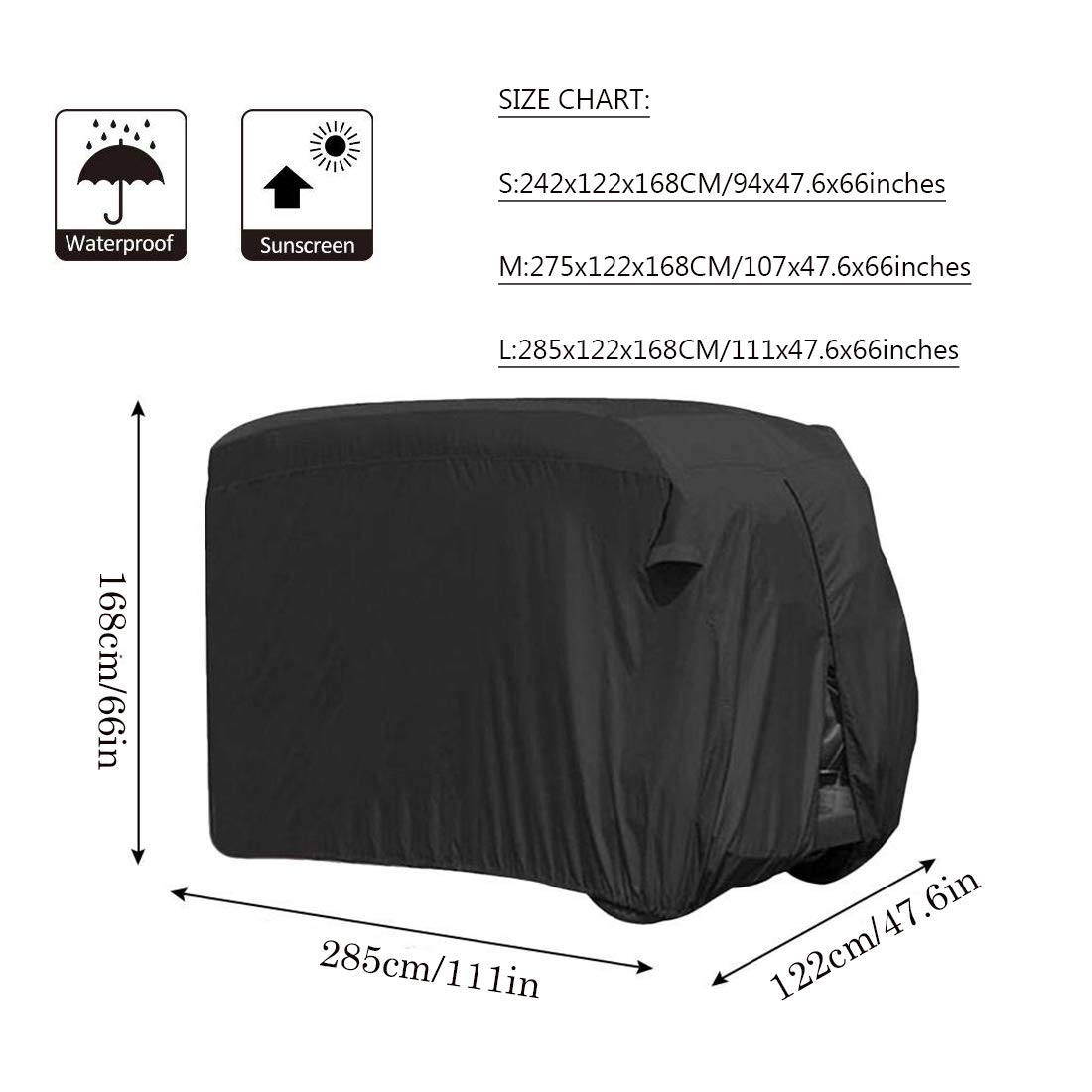 Waterproof Golf Cart Cover - Heavy Duty Dust Protection for EZ GO, Club Car & Yamaha (111