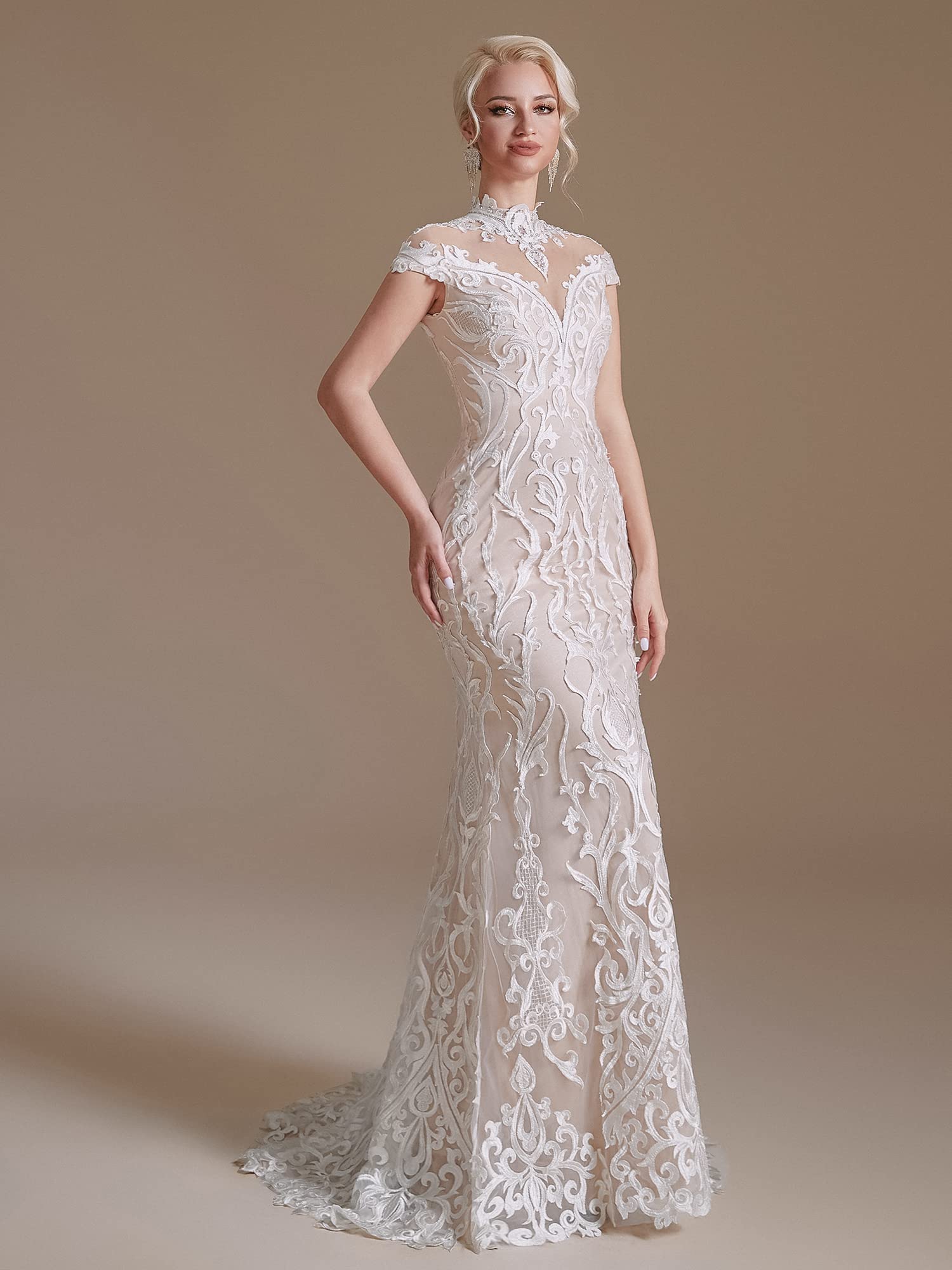 Elegant 2022 Lace Appliques Chiffon Wedding Dress for Bride - Long Sleeves Beach Bridal Gown for Outdoor Ceremony & Seaside Photography