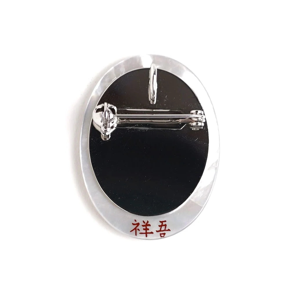 Handcrafted Maki-e Urushi Lacquer Brooch with White South Sea Pearl Shell - Japanese Morning Glory Floral Design in Blue - Traditional Artisan Jewelry for Women - Perfect for Weddings, Tea Ceremonies & Special Occasions