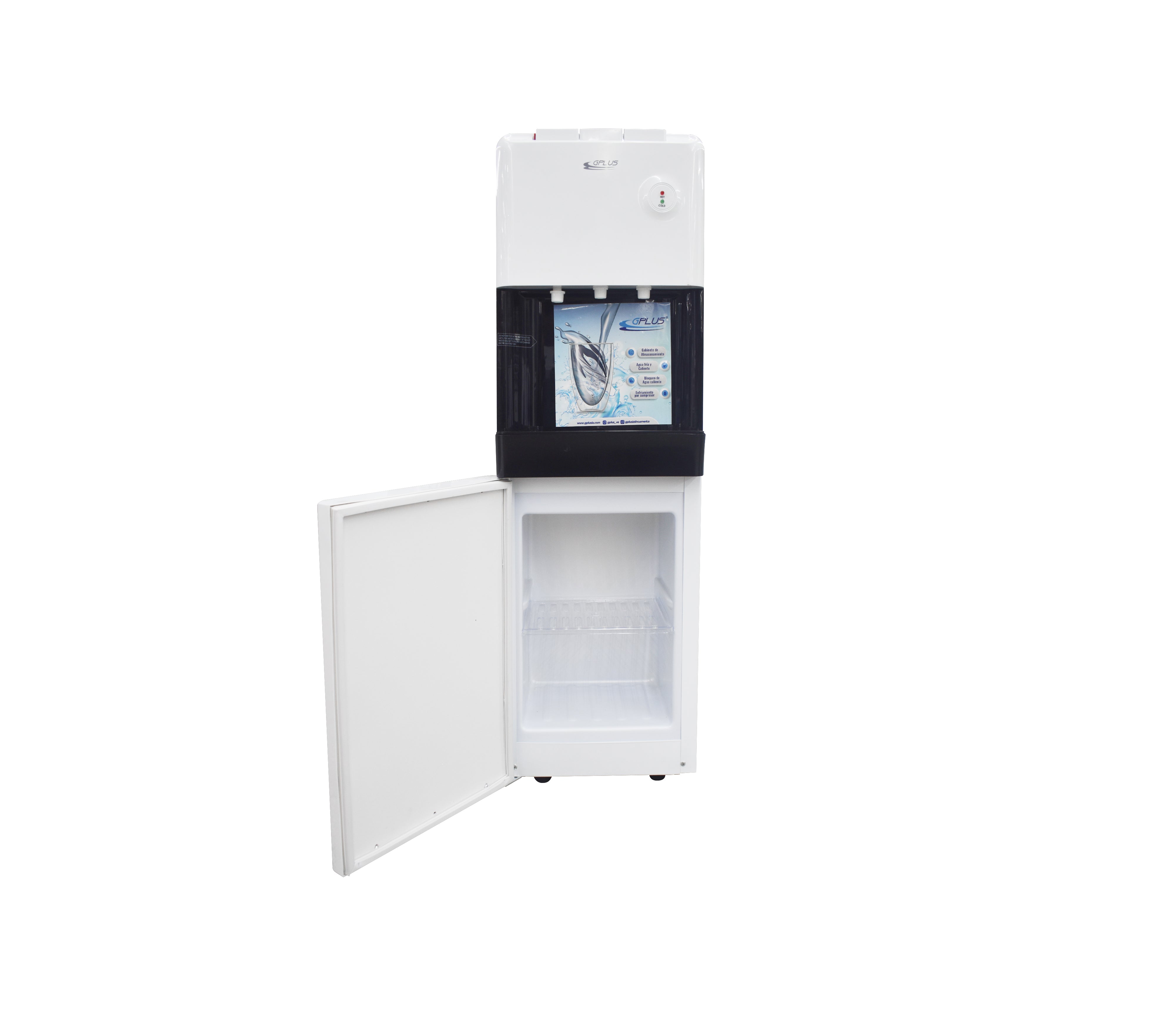 Gplus 110V White/Black Water Dispenser with Cabinet - Perfect for Home, Office, and Kitchen Use