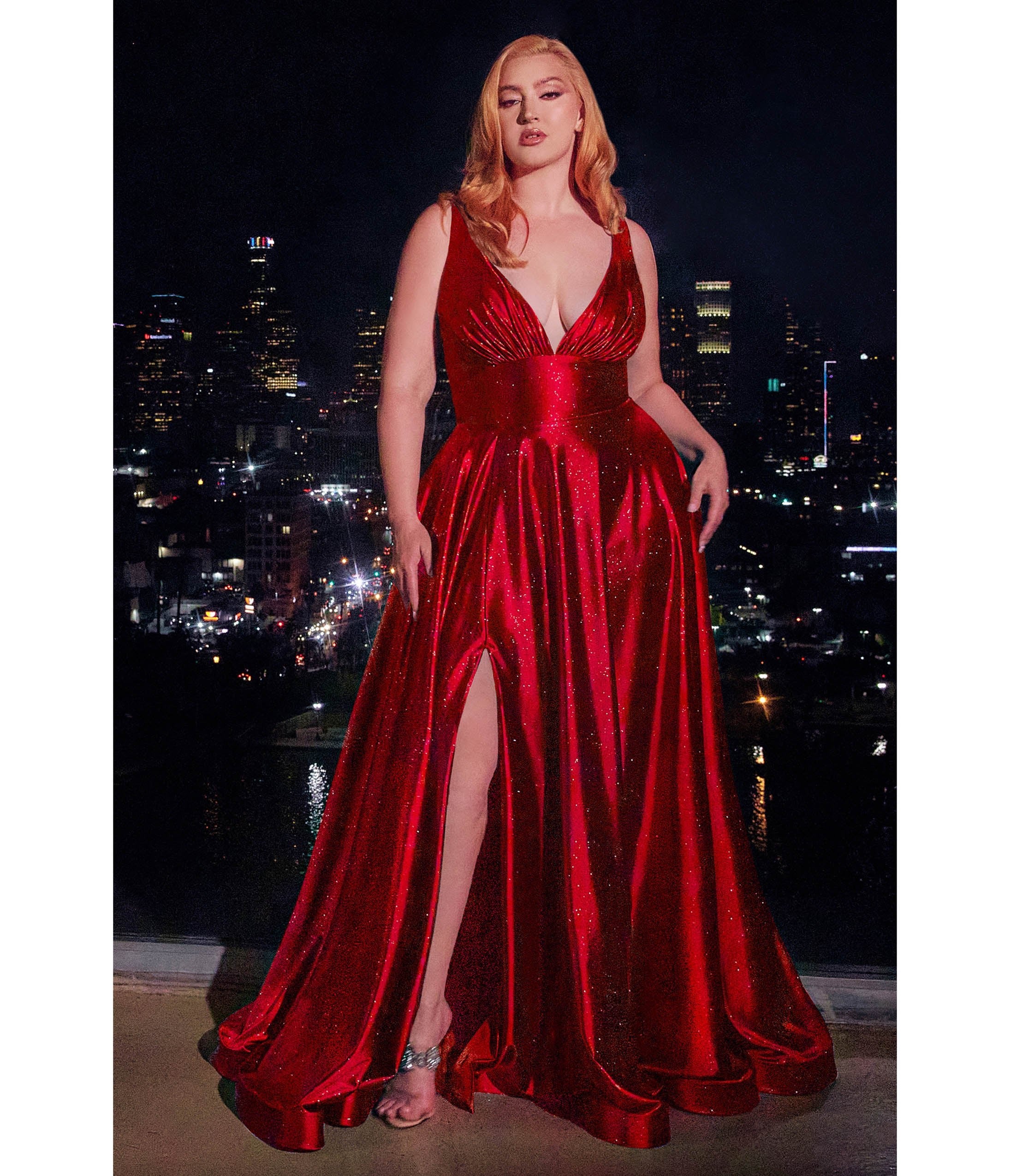 Ladivine by Cinderella Divine Plus Size Red Satin Prom Dress - Elegant Formal Gown for Homecoming, Quinceañera & Special Occasions