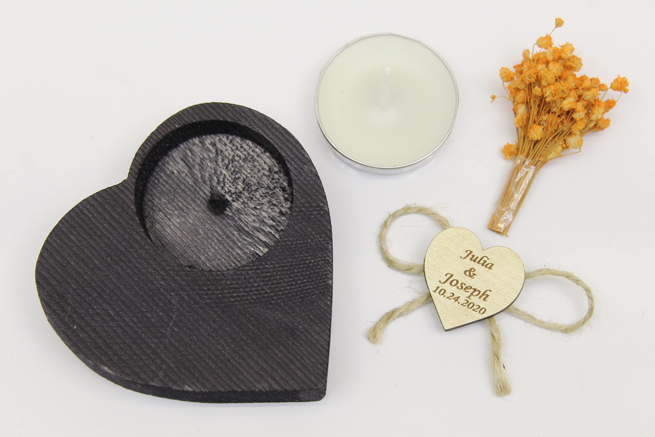 Personalized Heart Shaped Candle Holders - Wedding Favors, Guest Gifts & Bridal Shower Candles - Elegant Tealight Holders for Home Decor, Funeral Memorials & Special Events - Romantic Gifts for Anniversaries & Valentine's Day