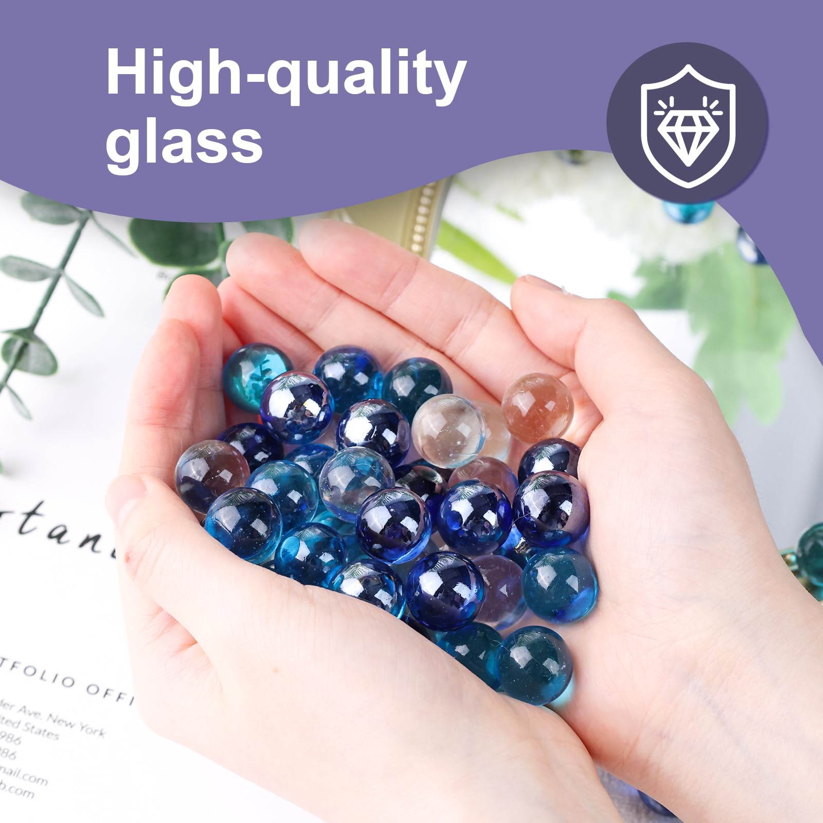 DomeStar 1LB Bulk Glass Marbles - 0.63 Inch Blue Vase Fillers, Ocean Theme Glass Beads for Home Decor | Perfect for Vase Centerpieces, Wedding Decorations & DIY Crafts