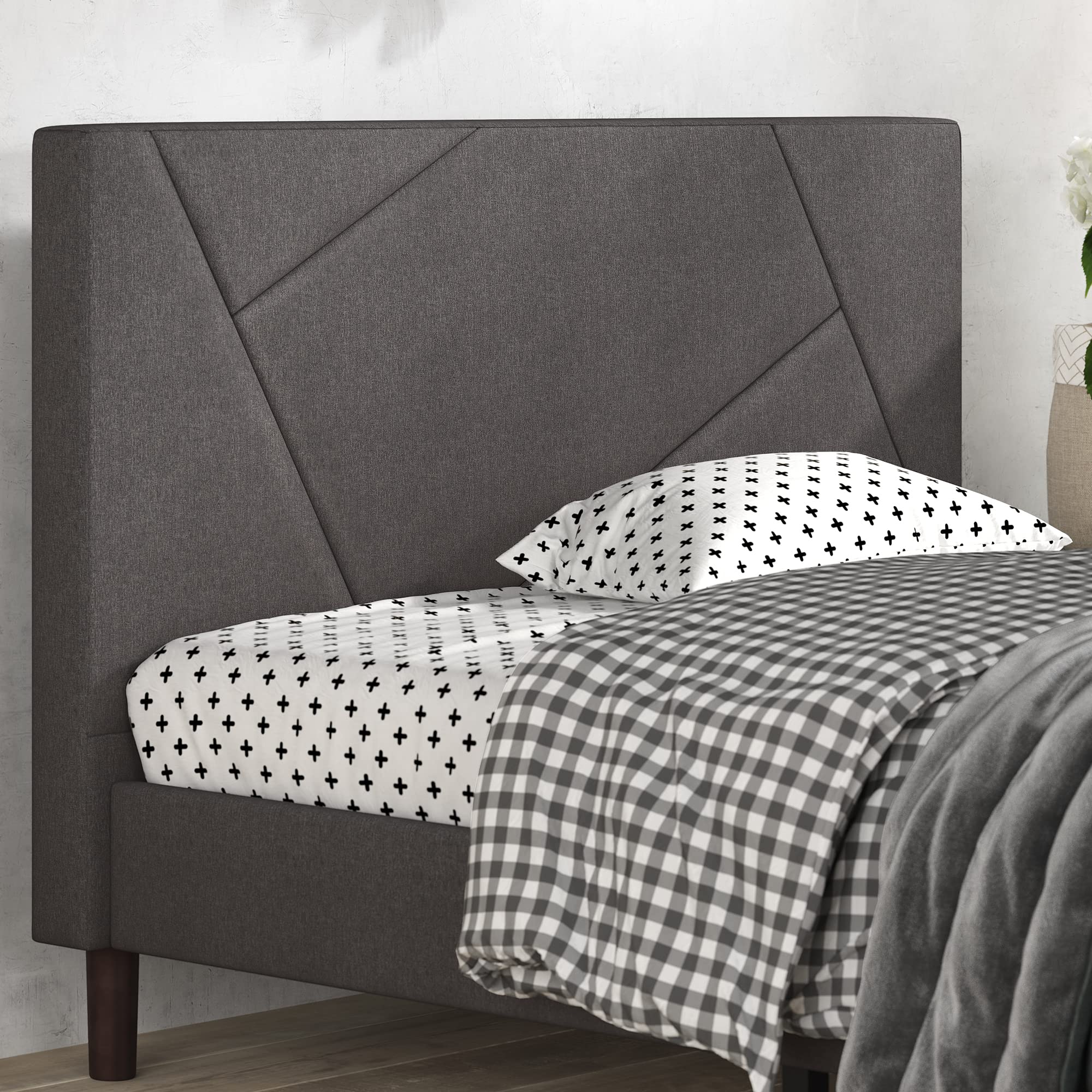 ZINUS Judy Upholstered Platform Bed Frame with Wood Slat Support - Full Size Grey Mattress Foundation - No Box Spring Needed - Easy Assembly - Perfect for Modern Bedrooms & Guest Rooms