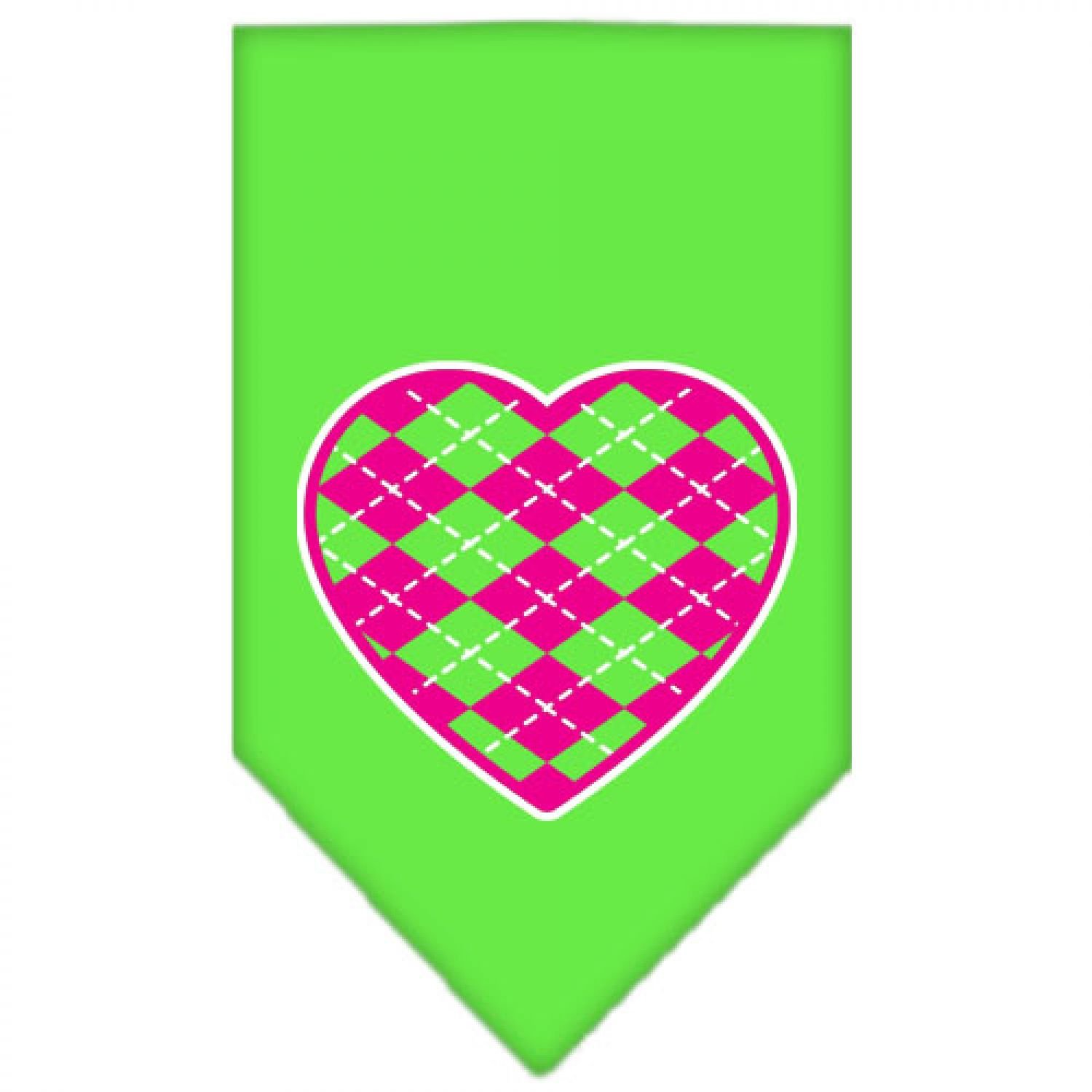 Pink Argyle Heart Dog Bandana - Large Lime Green Screen Printed Pet Bandana for Dogs - Perfect for Pet Parties, Photo Shoots & Special Occasions
