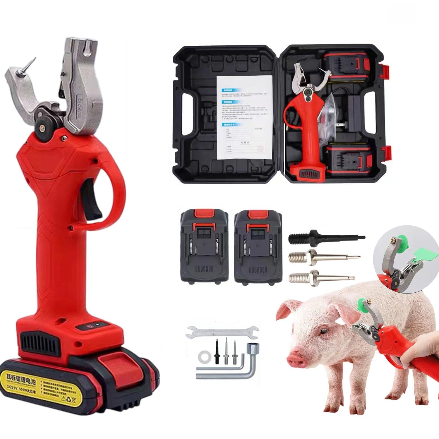 Electric Ear Marker Pliers with 2 Batteries & 3 Needles - Professional Livestock Tagging Tool for Cattle, Pigs, Sheep - Durable Animal Ear Tag Applicator for Farm & Ranch Use