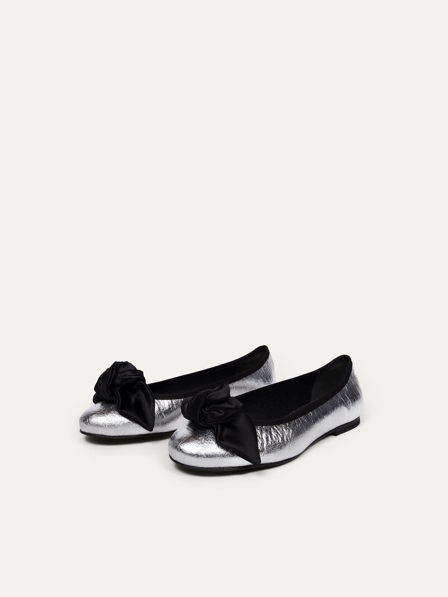 Vegan Piñatex Bow Flats in Silver - Comfortable & Stylish Court Shoes for Women | Perfect for Work, Weddings & Formal Events
