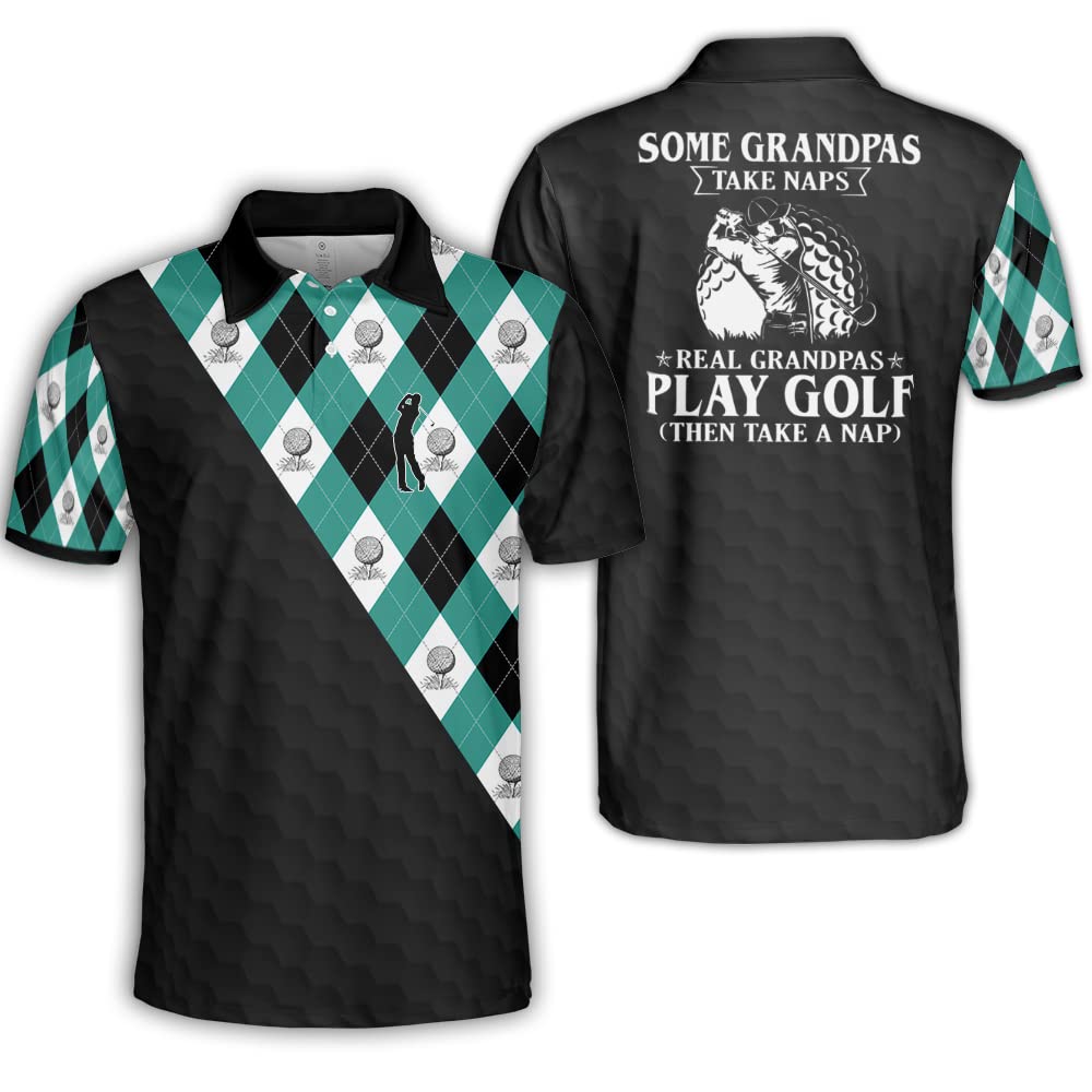 Polomore Men's Argyle Polo Shirt - Classic American Style Funny Grandpa Golf Shirt for Casual Wear & Outdoor Activities