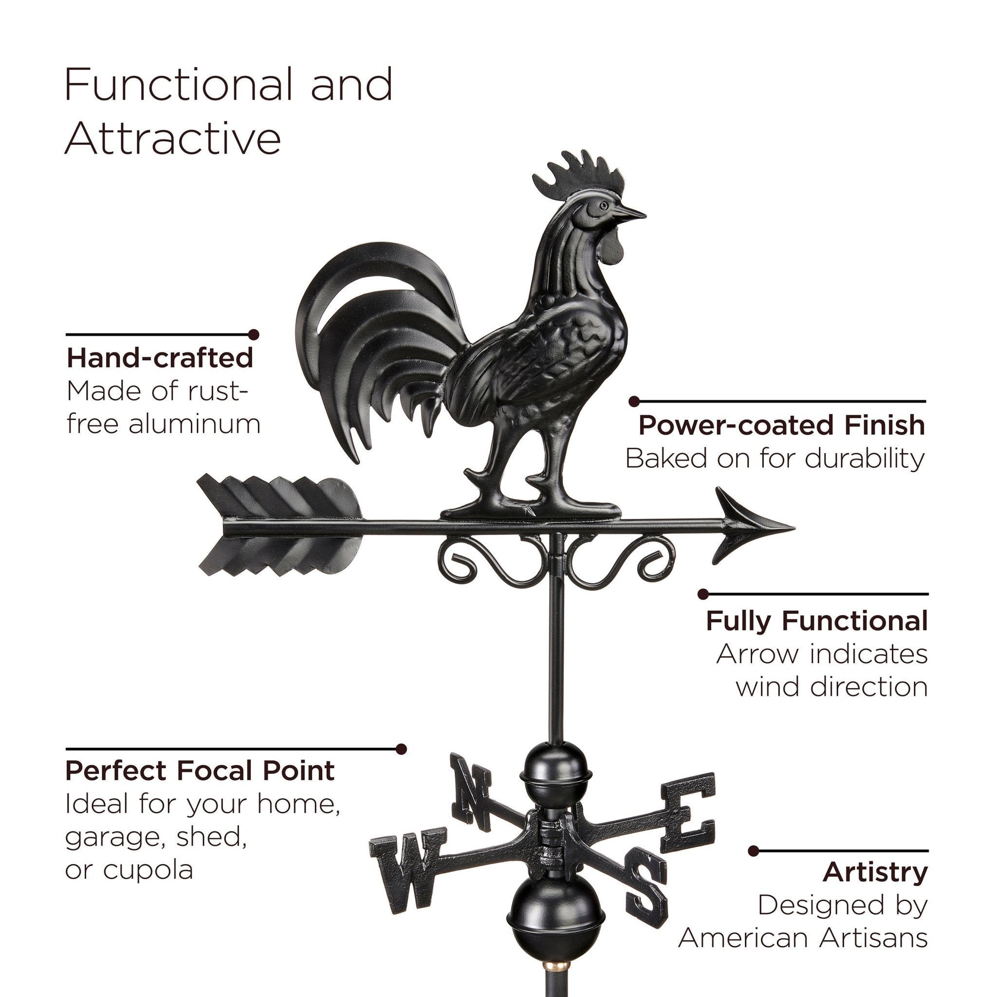 30 Square Coventry Vinyl Cupola with Black Aluminum Roof & Rooster Weathervane - Premium Outdoor Home Decor for Farmhouse, Barn, or Garden Enhancement by Good Directions