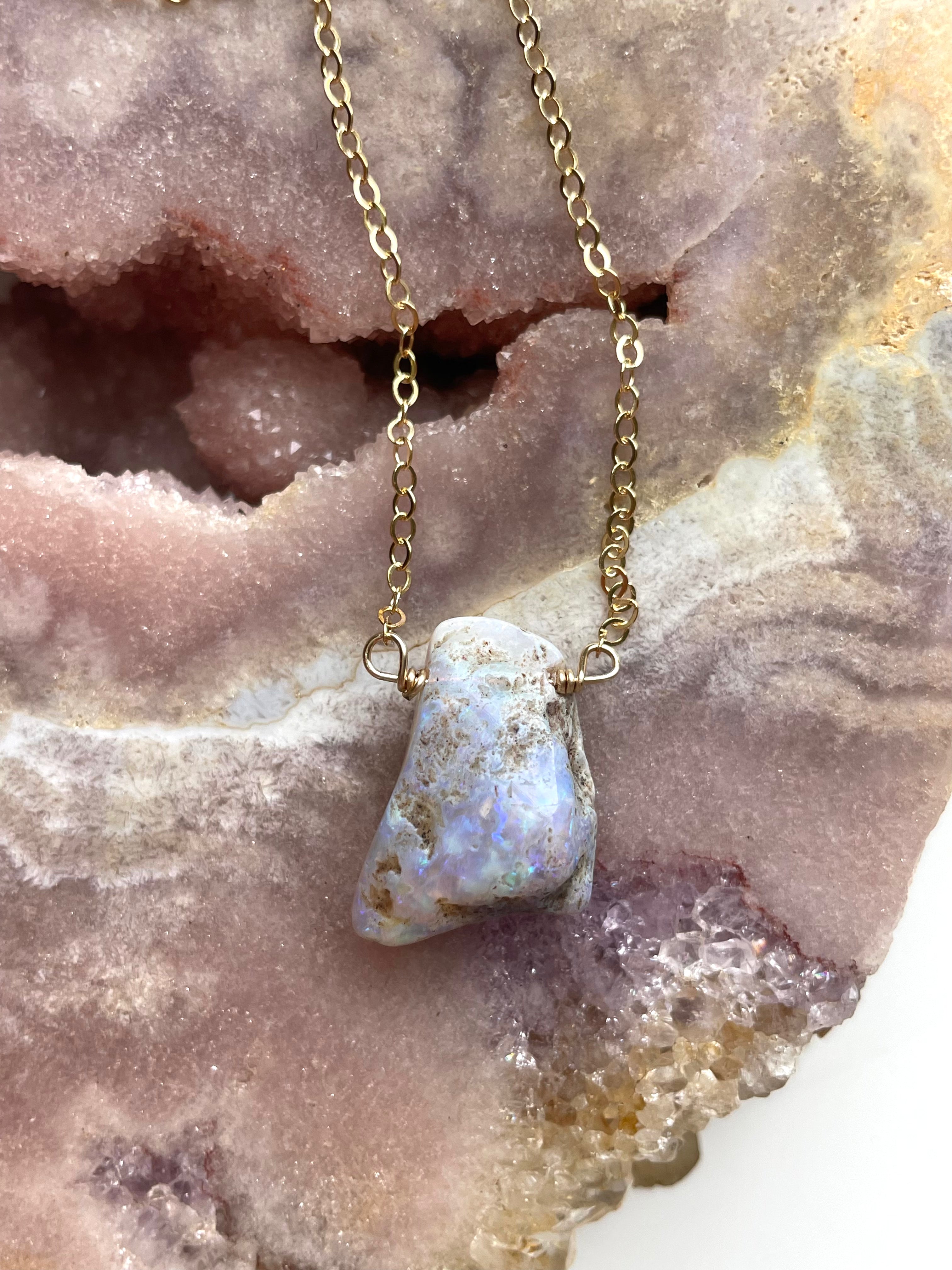 Genuine Australian Opal Necklace - Natural Raw Opal Jewelry for Women, Handmade Sterling Silver Pendant, Elegant Gift for Birthday, Anniversary & Special Occasions