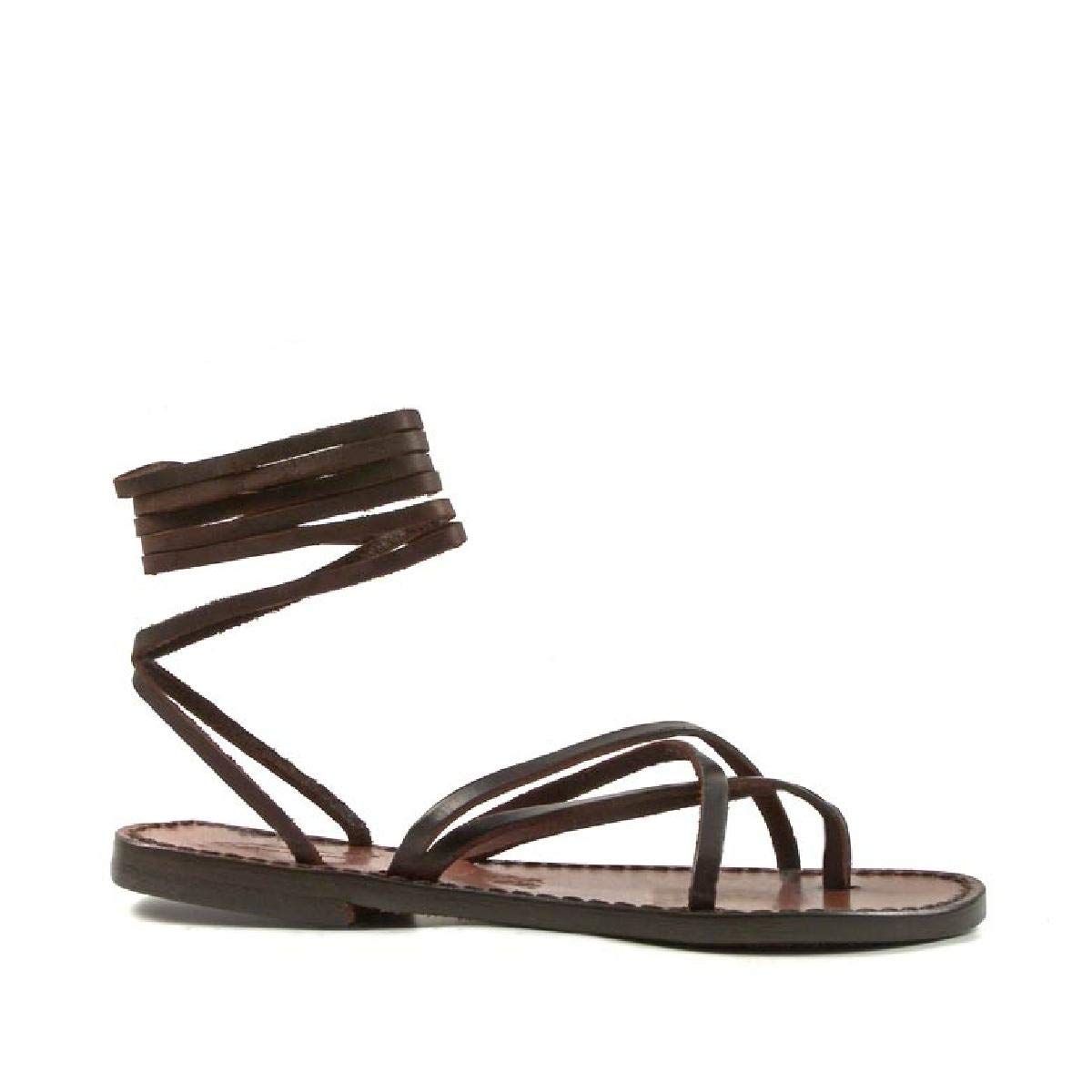 Handmade Italian Leather Strappy Sandals for Women - Dark Brown Cuir | Comfortable & Stylish for Summer, Beach, and Casual Outings