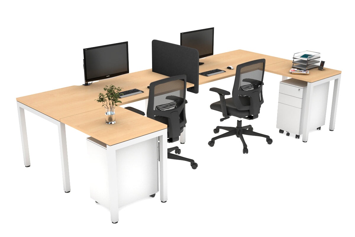 Quadro Square Legs 2-Person Corner Workstation - U-Shaped Office Desk with White Frame (1400L x 1800W) | Cable Management Scallop | Perfect for Home Office & Small Business Workspaces
