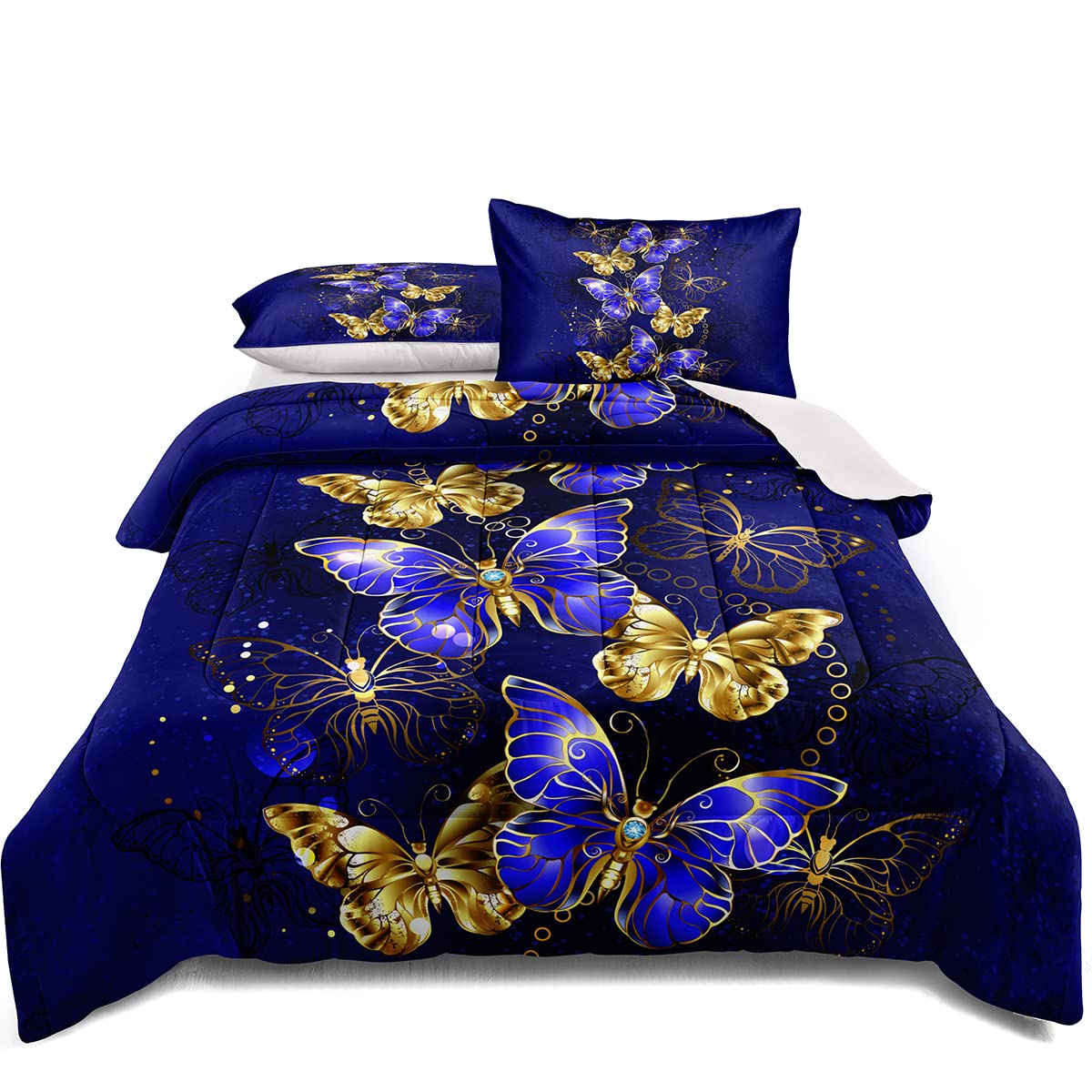 **Iris Girls Bedding Set - Butterfly Comforter Set for Kids, Purple & Gold Twin/Full Bedding, 1 Comforter & 2 Pillowcases (Butterfly-01) - Perfect for Girls' Room Decor & Sleepover Fun**