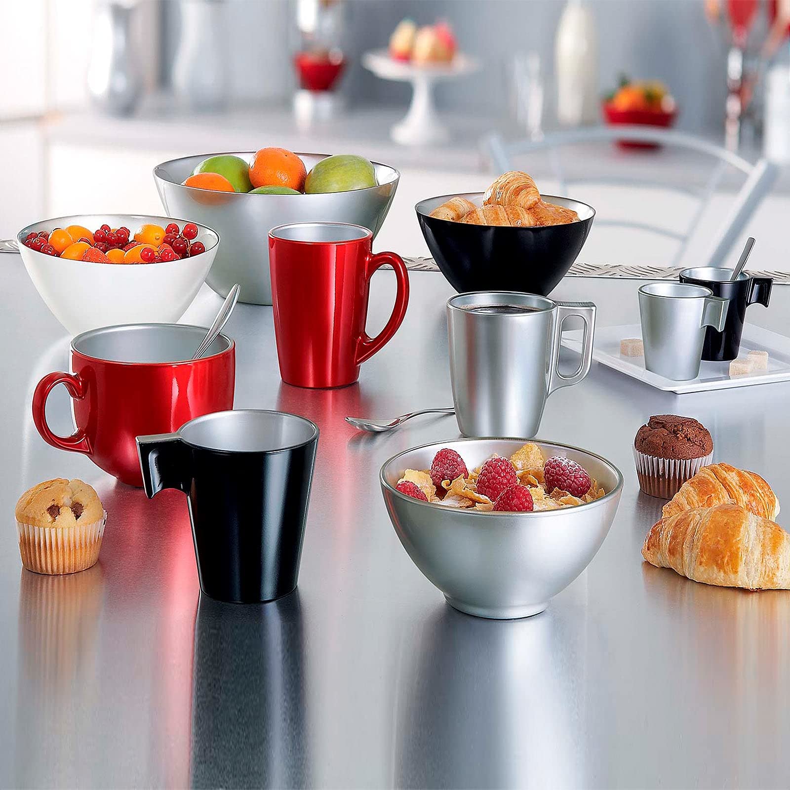 Luminarc Flashy Set of 6 Glass Coffee Mugs with Handle - 25cl Microwave Safe Breakfast Cups for Tea, Hot Chocolate & Office Use