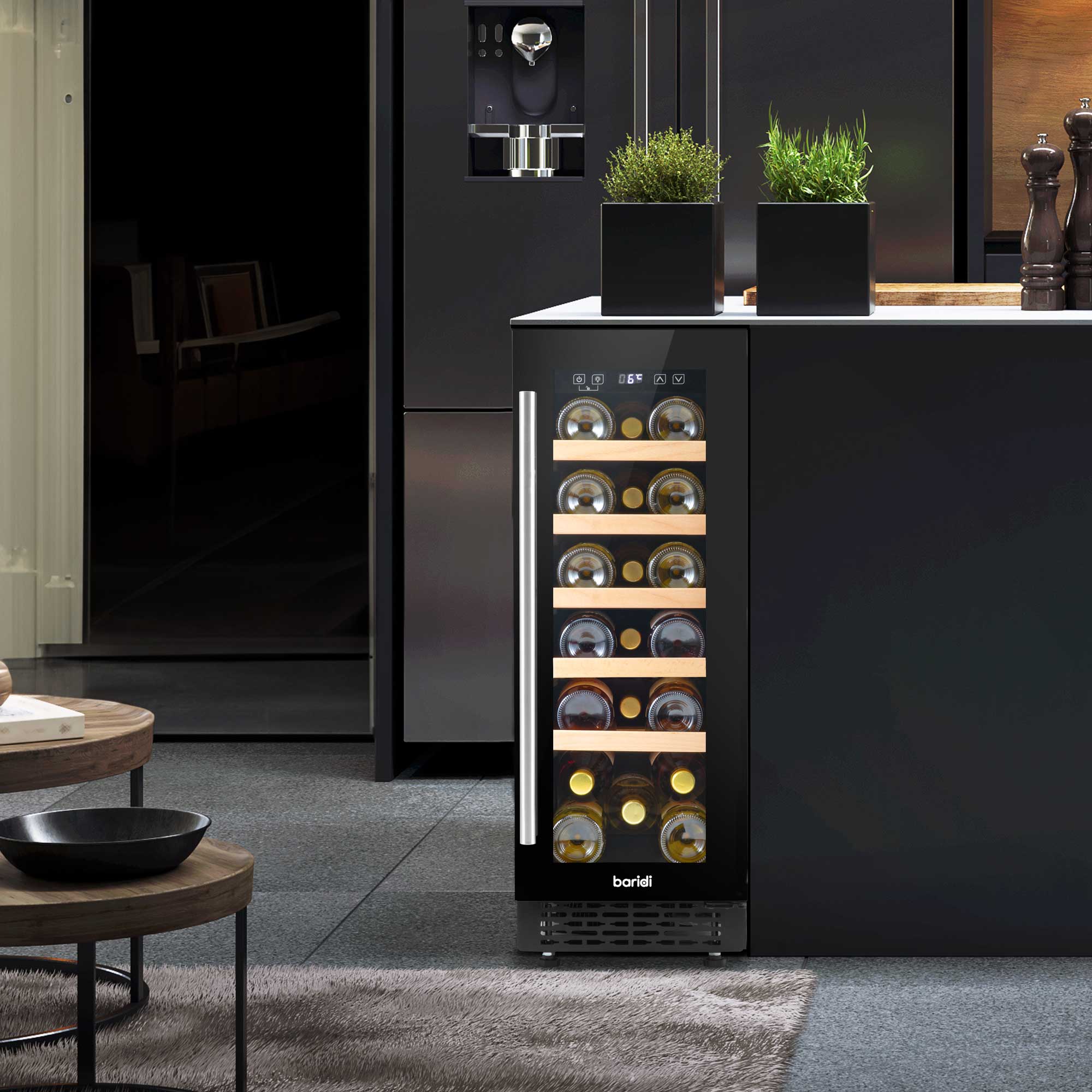 Baridi 20 Bottle 30cm Built-In Wine Cooler Refrigerator - Digital Touchscreen Control, Quiet Operation, Perfect for Kitchen, Bar, or Dining Room Wine Storage