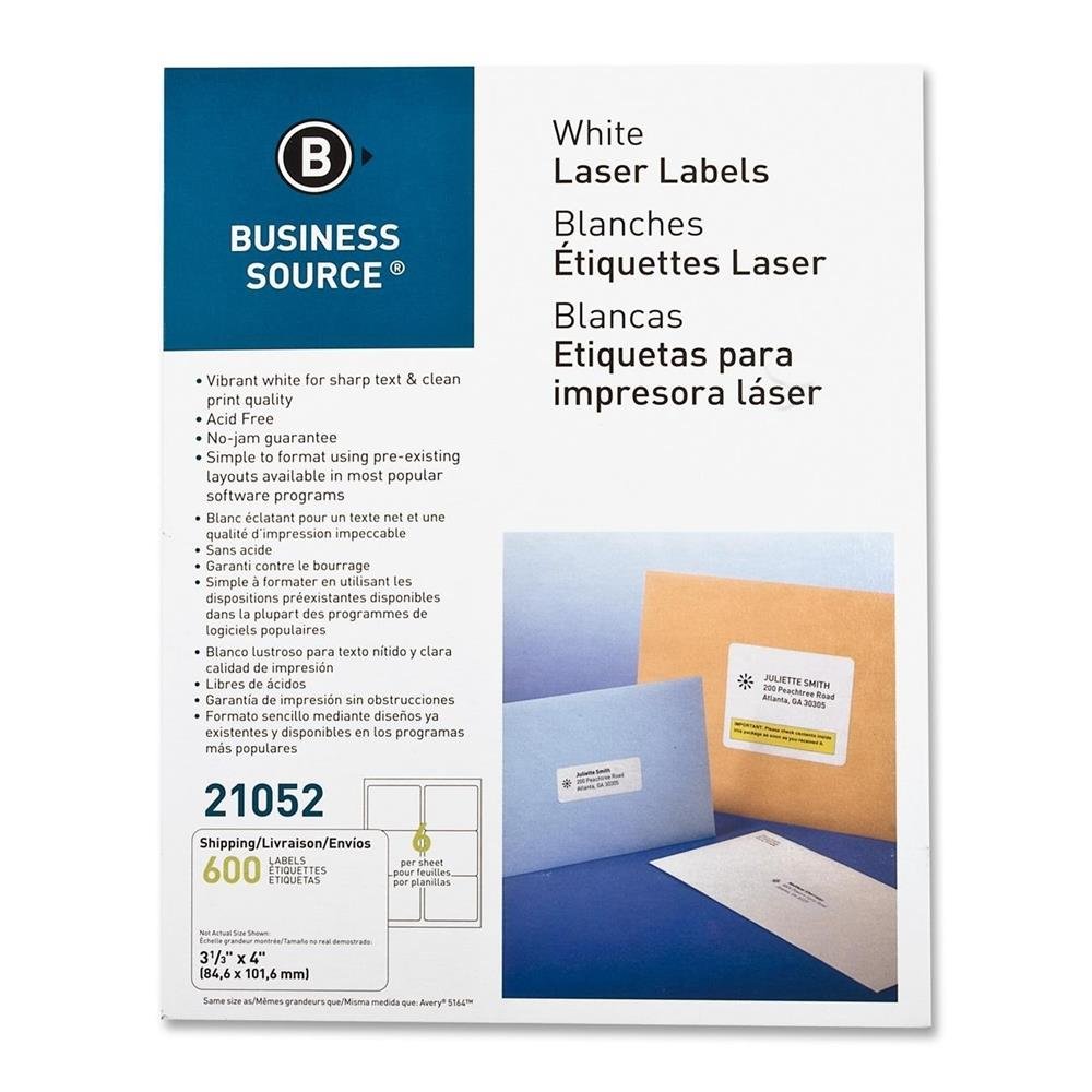 Business Source White Laser Shipping Labels - 600 Pack (21052) | Perfect for USPS, FedEx & UPS Packages | Ideal for Home & Office Shipping Needs