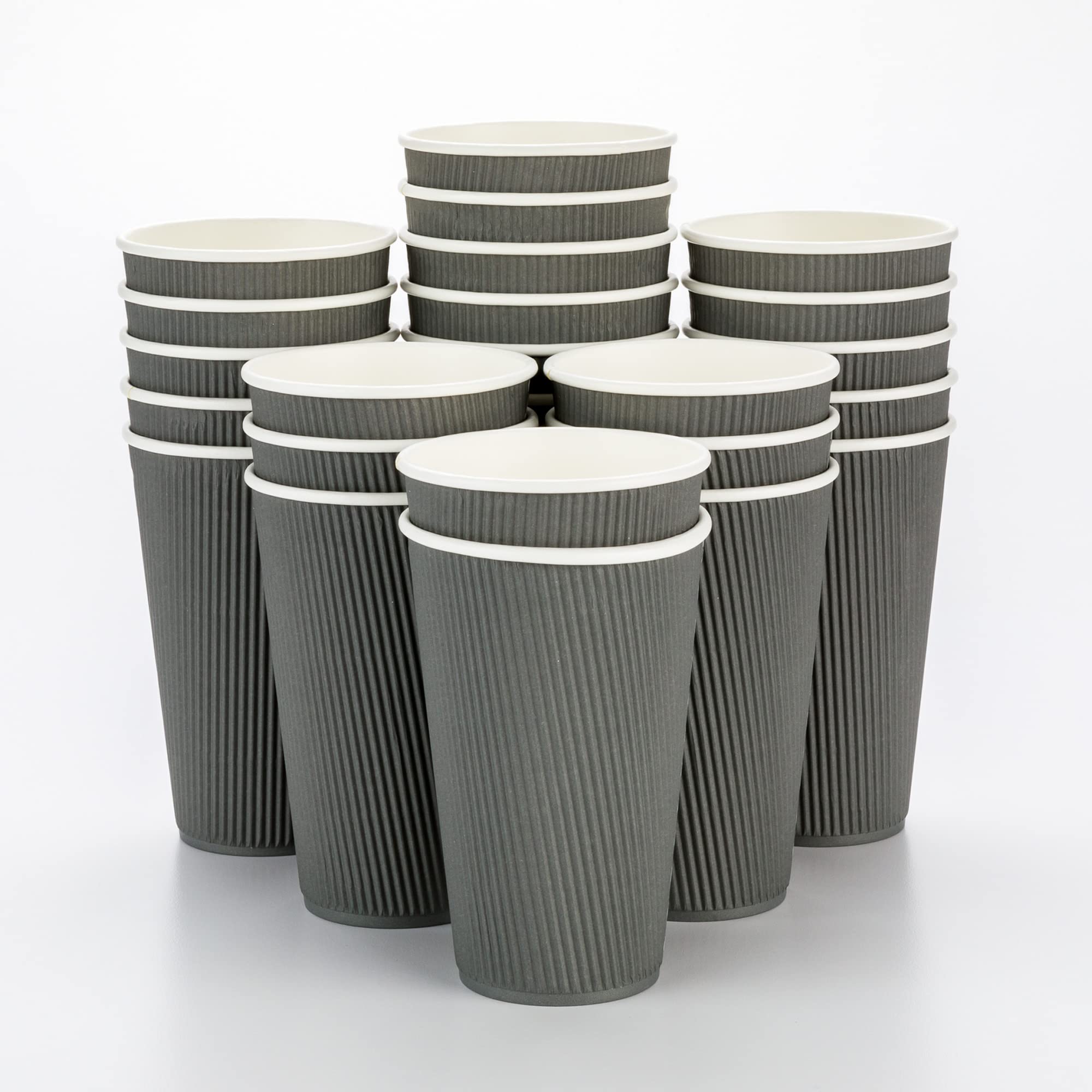 16oz Disposable Coffee Cups - 500 Pack Insulated Gray Paper Hot Cups with Rolled Rim for Coffee, Tea & Hot Beverages | Restaurantware Ripple Wall Design | Lids Sold Separately | Perfect for Cafes, Offices & Catering Events