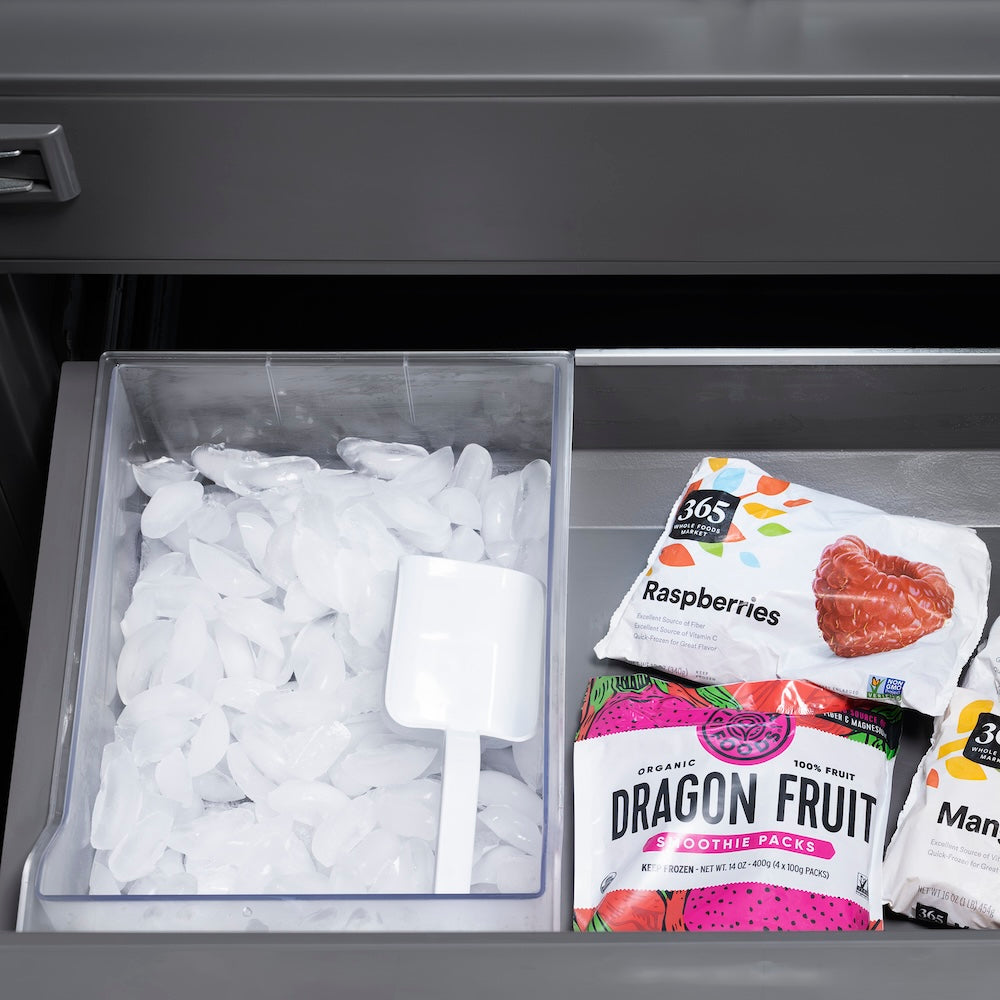 ZLINE Autograph Edition 30 Inch Built-In Bottom Freezer Refrigerator - 16.1 cu ft Capacity, Water Dispenser & Ice Maker - White Matte Exterior with Graphite Gray Interior & Polished Gold Accents (GRBIVZ WM 30 G) - Perfect for Modern Kitchens, Open Concept Homes & Luxury Appliances Collection