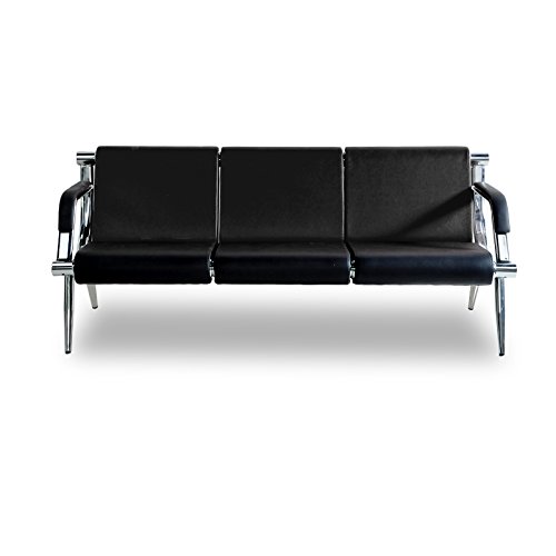 3-Seat Office Reception Chair - PU Leather Waiting Room Bench for Visitor & Guest - Durable Sofa for Airport, Clinic, Lobby - Black - Perfect for Waiting Areas, Reception Spaces & Public Seating