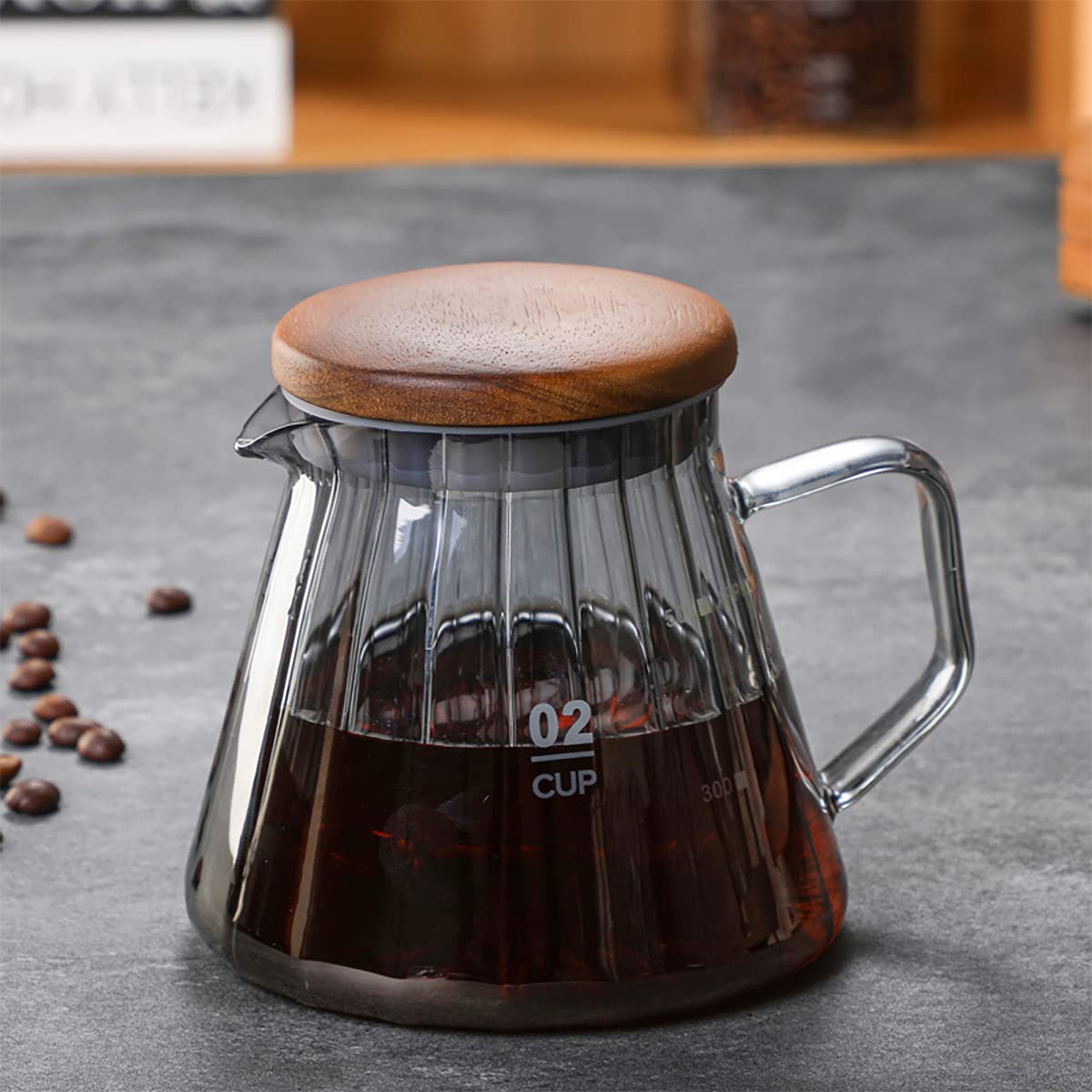 Elegant Wave-Shaped Glass Creamer Pitcher for Coffee & Milk - 20 oz Clear Coffee Pot with Wooden Lid & Handle - Perfect for Serving Tea, Coffee, and Milk at Home, Cafes, and Restaurants