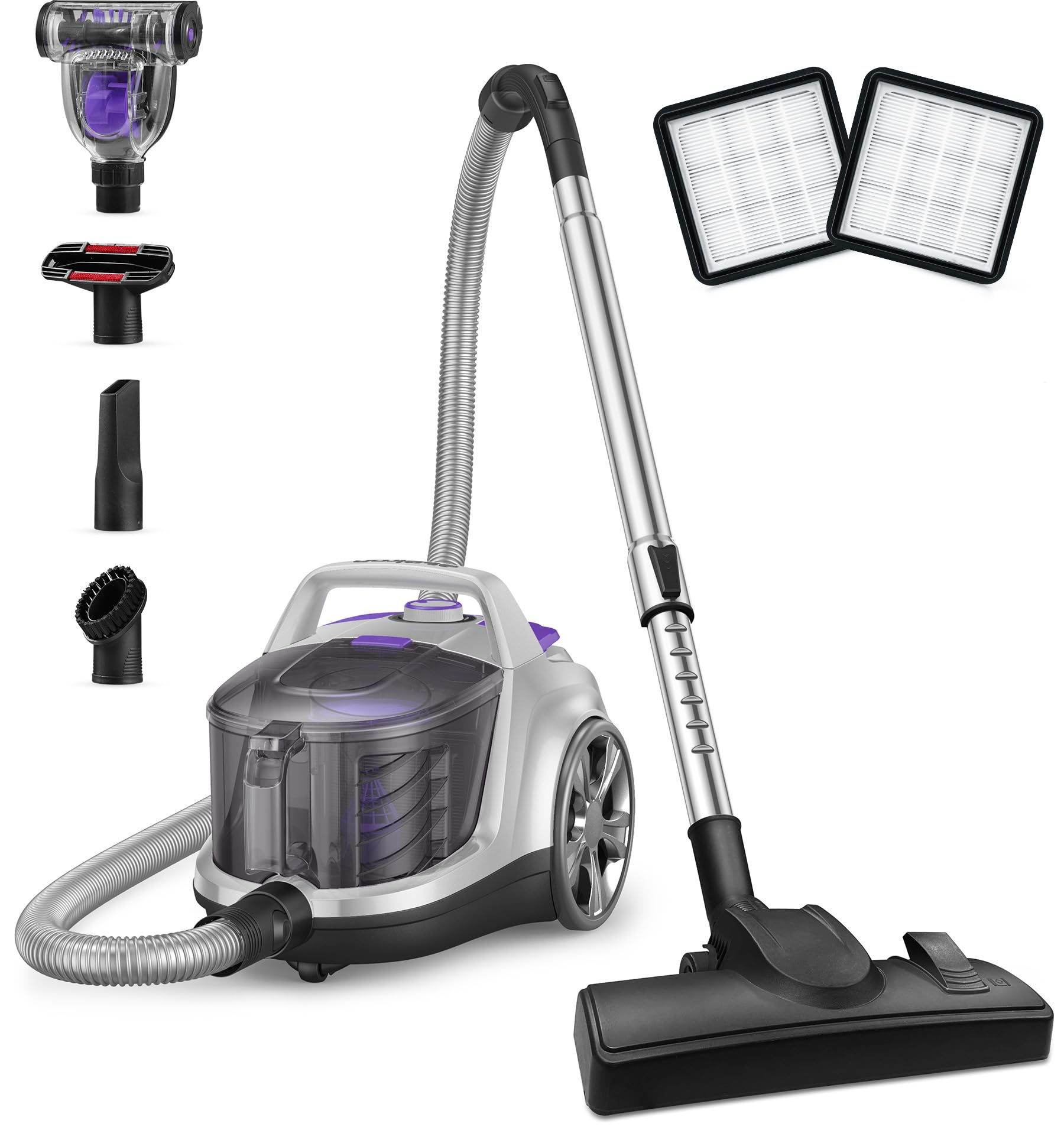 1200W Bagless Canister Vacuum Cleaner for Home & Pets - Lightweight Powerful Suction, 3.7QT Large Capacity with 5 Attachments & 3 HEPA Filters - Ideal for Hard Floors, Pet Hair Removal, Carpet Cleaning - Perfect for Daily House Cleaning and Pet Owners