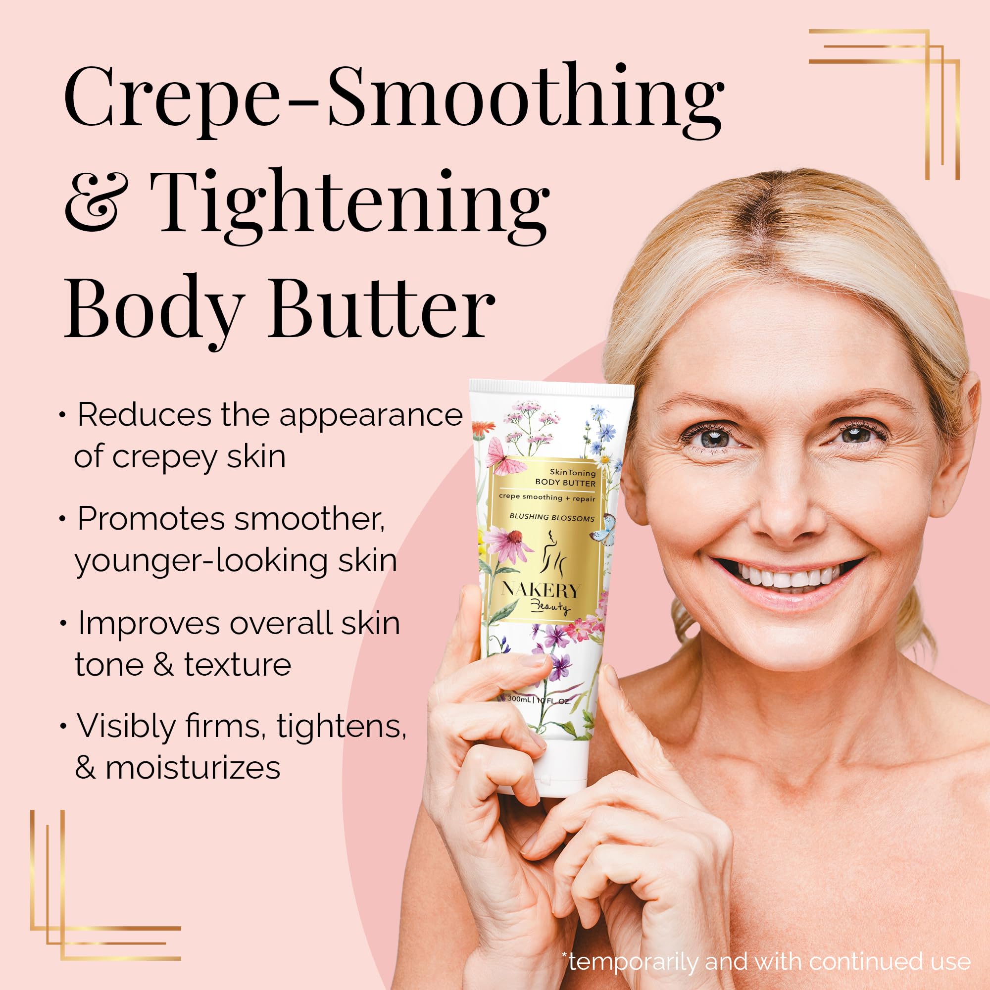 NAKERY Anti-Aging Body Butter - Skin Tightening & Firming Moisturizer for Face, Neck & Body | Hydrating Cream for Dry Skin | Blushing Blossoms Scent | 300ml | Perfect for Daily Skincare Routine & Nighttime Hydration