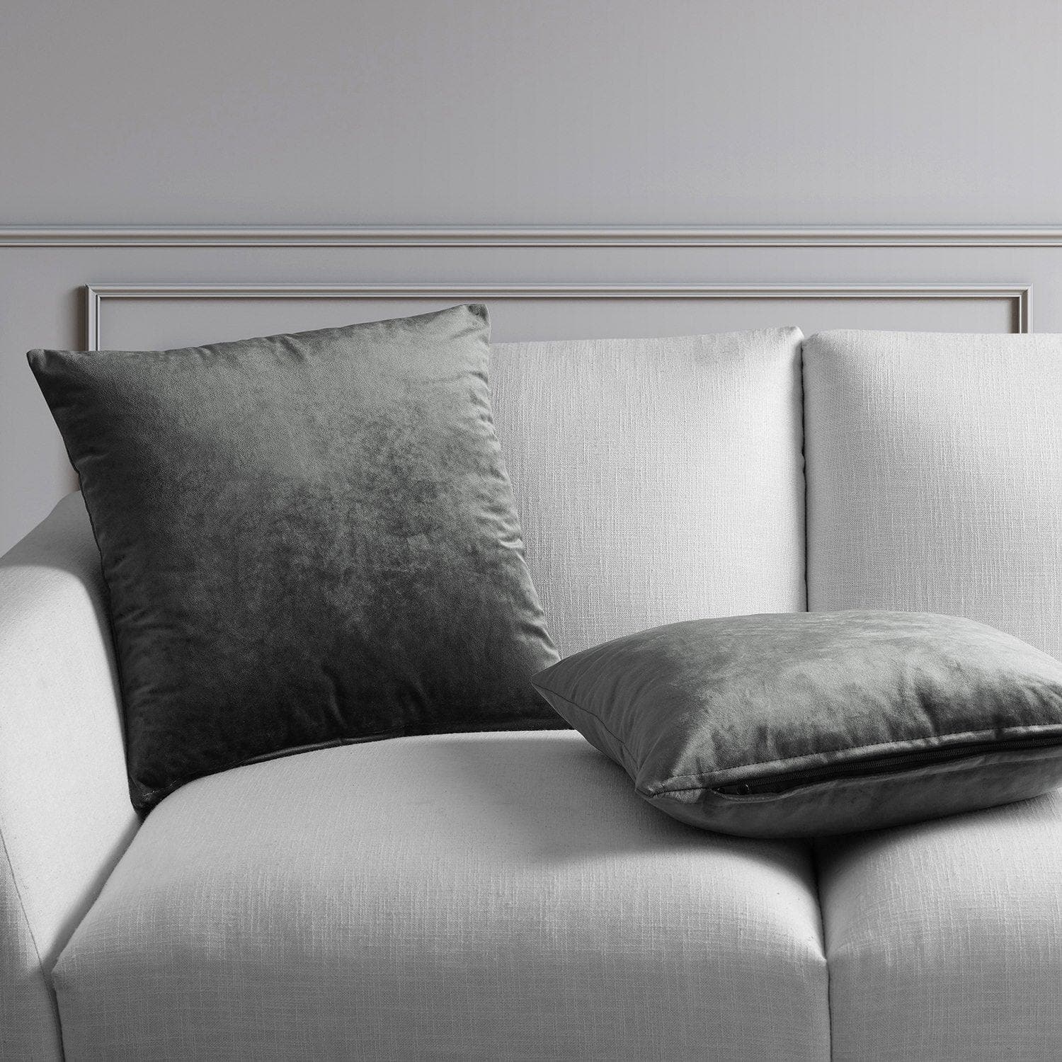 Premium Grey Velvet Cushion Covers Set of 2 - Soft Plush Pillow Covers for Sofa, Bed, Living Room Decor - Luxury Home Accent Pillow Cases for Comfort & Style
