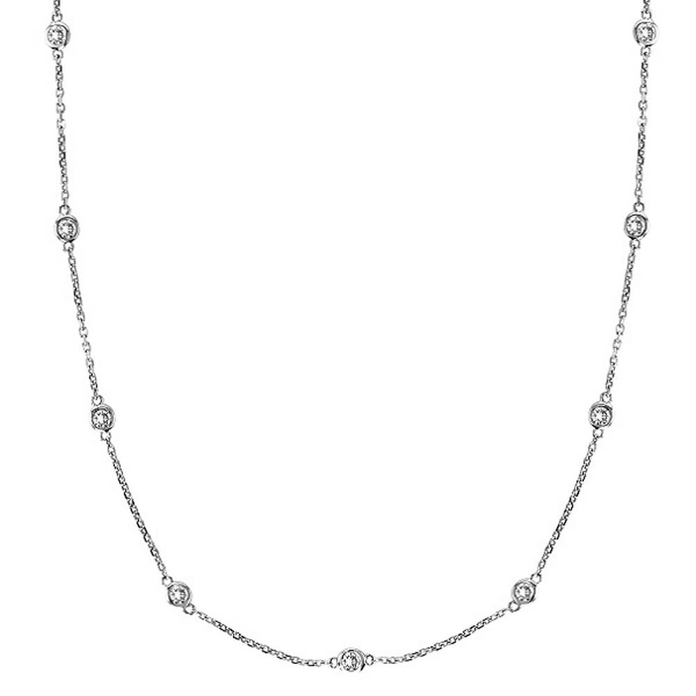 14K White Gold Diamond Station Necklace - 2.00 Carat Bezel-Set Round Cut Diamond Pendant, Elegant Layering Jewelry for Women, Perfect Gift for Anniversary, Valentine's Day & Special Occasions