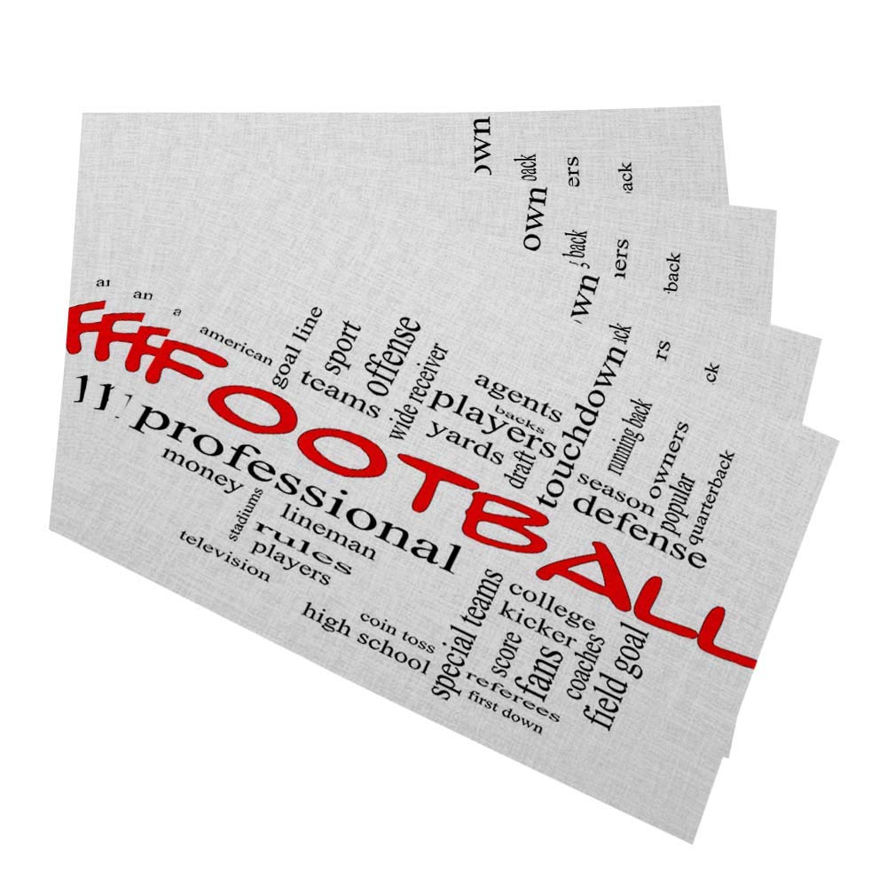 Washable Football Themed Placemats Set of 4 - Touchdown, Quarterback, Season & Fan Designs - Durable Fabric Table Mats for Dining Room Decor | Perfect for Game Day Parties, Sports Bars & Football Fan Gifts
