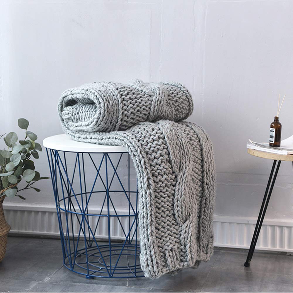 Luxury Chunky Knit Throw Blanket - Ultra Soft & Comfortable Handmade Weighted Blanket for Bed, Couch & Chair - Oversized 51x63 Inch (130x160cm) in Beige/Grey - Perfect for Cozy Nights, Relaxing & Home Decor