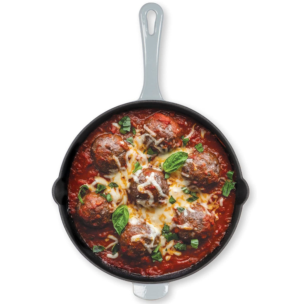 Cuisinart CI22 24MGYC 10-Inch (25cm) Cast Iron Skillet - Misty Grey Round Frying Pan for Stovetop, Oven & Grill - Perfect for Searing, Baking & Camping Cooking